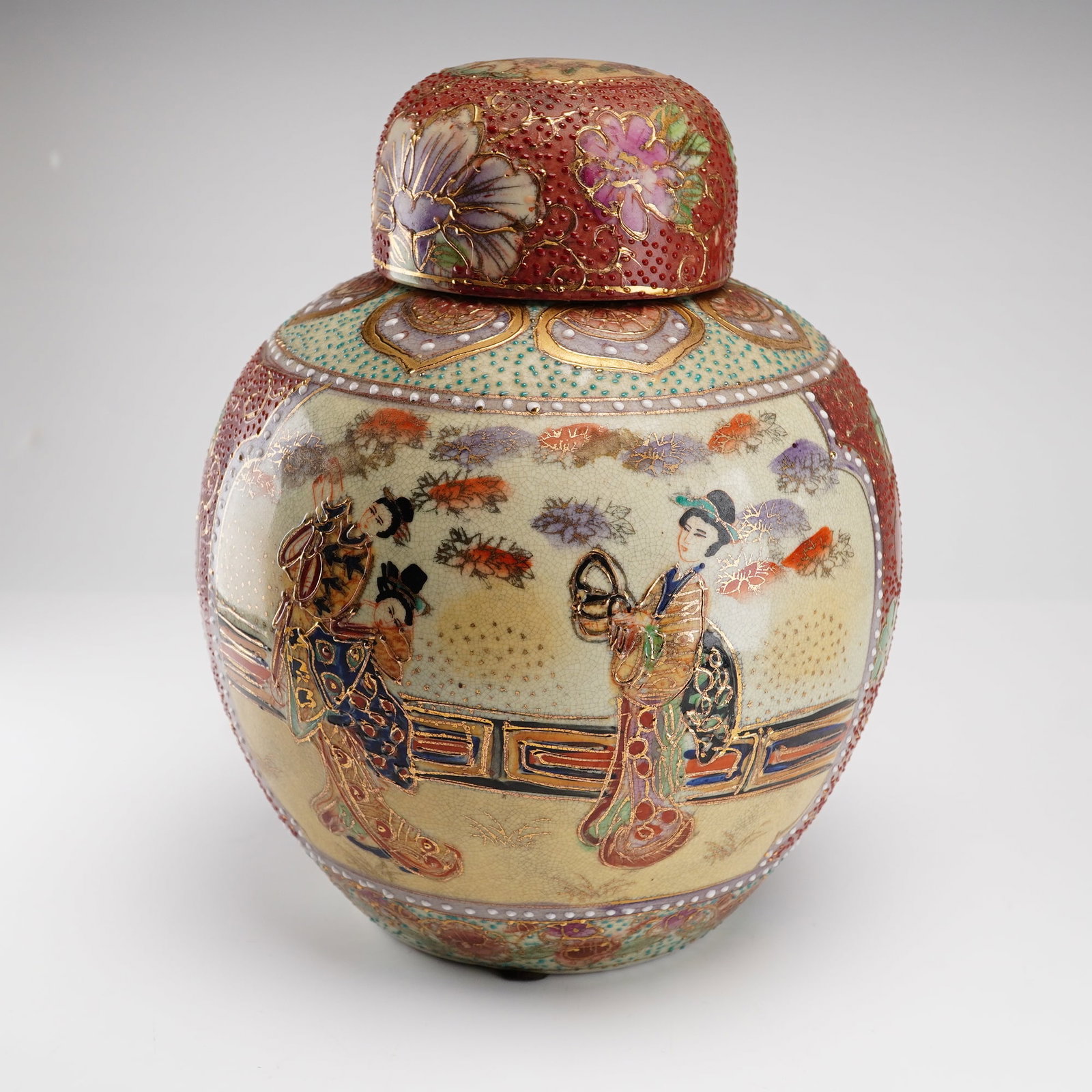 Royal Satsuma Style Hand Painted Ceramic Ginger Jar (1 of 4)