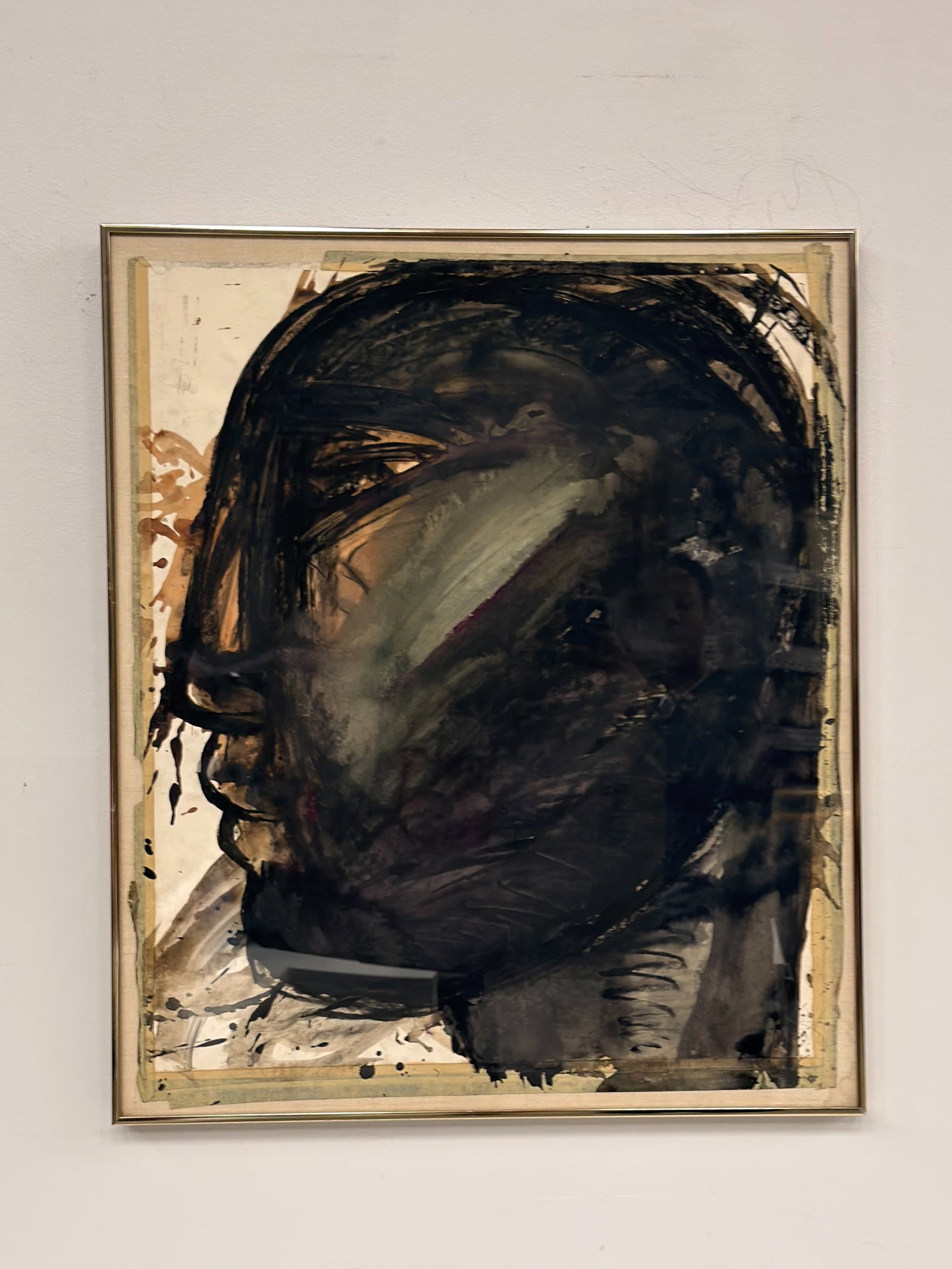 Sylvia Schuster (American, b. 1943) Neo-Expressionist Mixed Media on Paper, Signed: This mixed media work on wove paper by American artist Sylvia Schuster. The composition features a large-scale profile of a human head executed in a Neo-Expressionist style. The artist utilized a comb