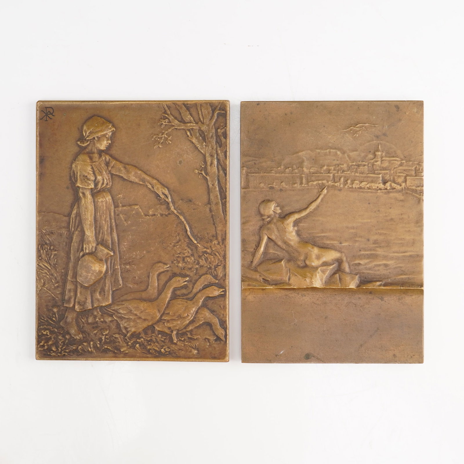 Pair of Art Nouveau Bronze Commemorative Plaques, Pawlik and Recoura (1 of 2)