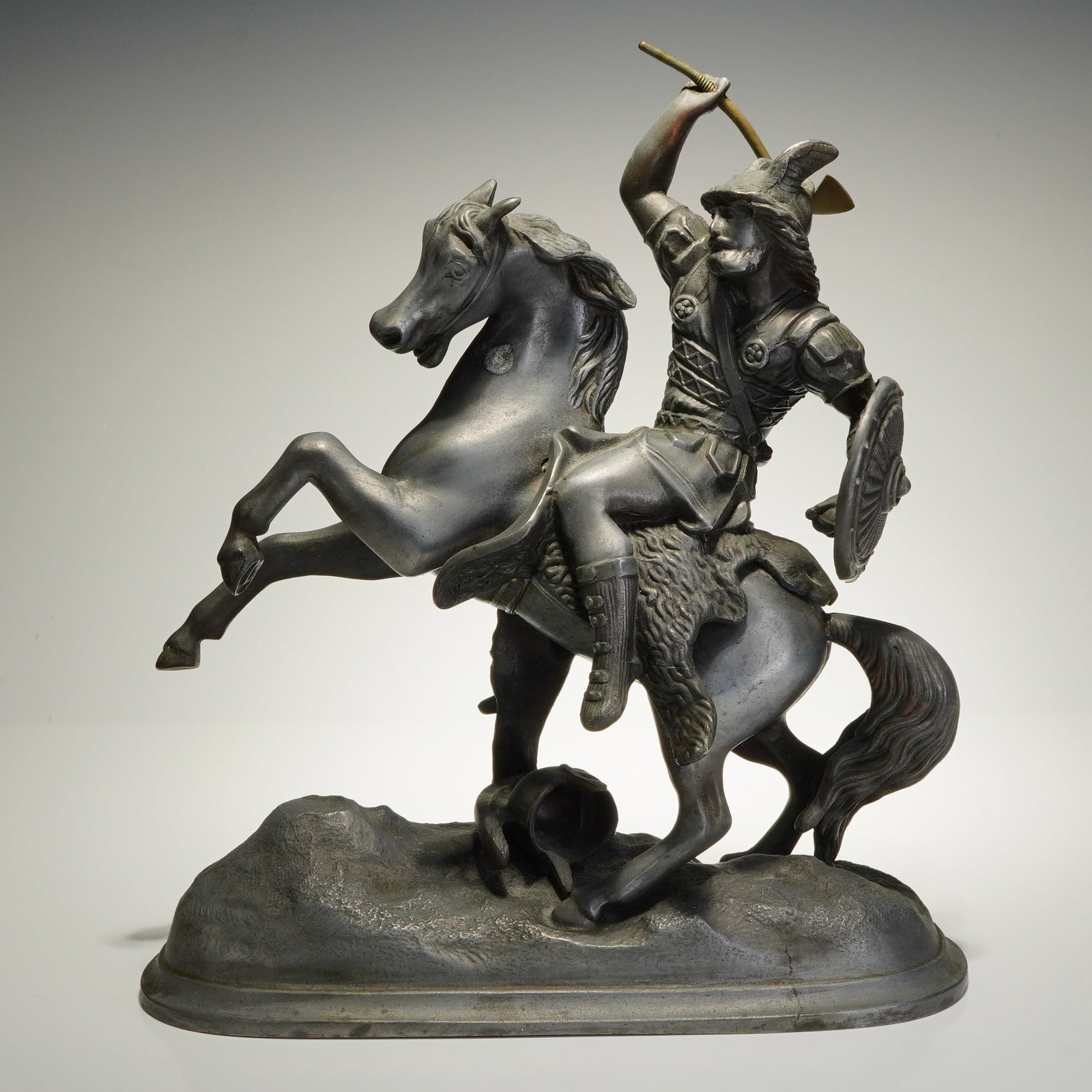 Cast Spelter Warrior on Horseback Sculpture (1 of 3)