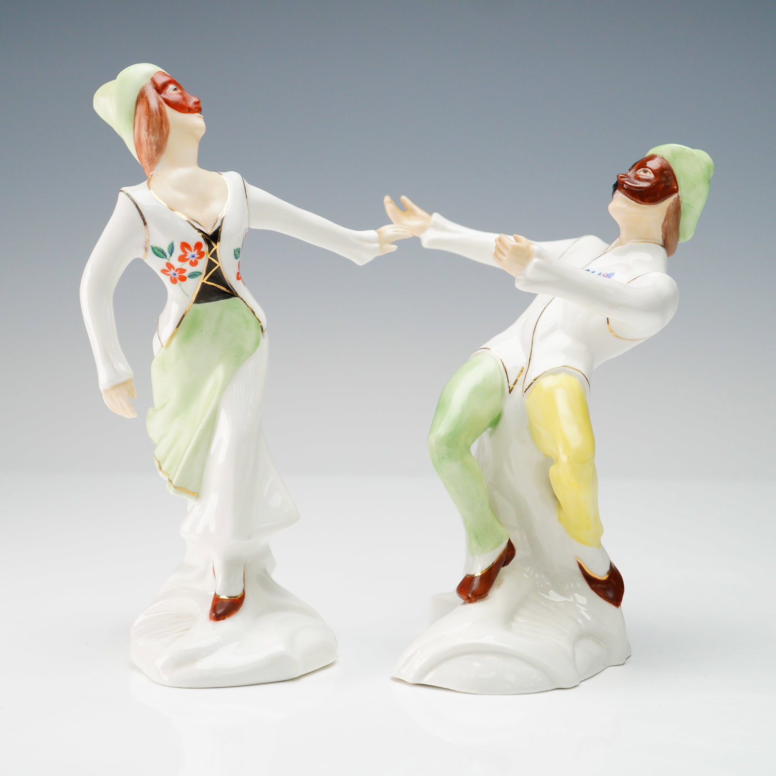 Pair of Michael Sutty Porcelain Figurines, Harlequin and Columbine (1 of 5)