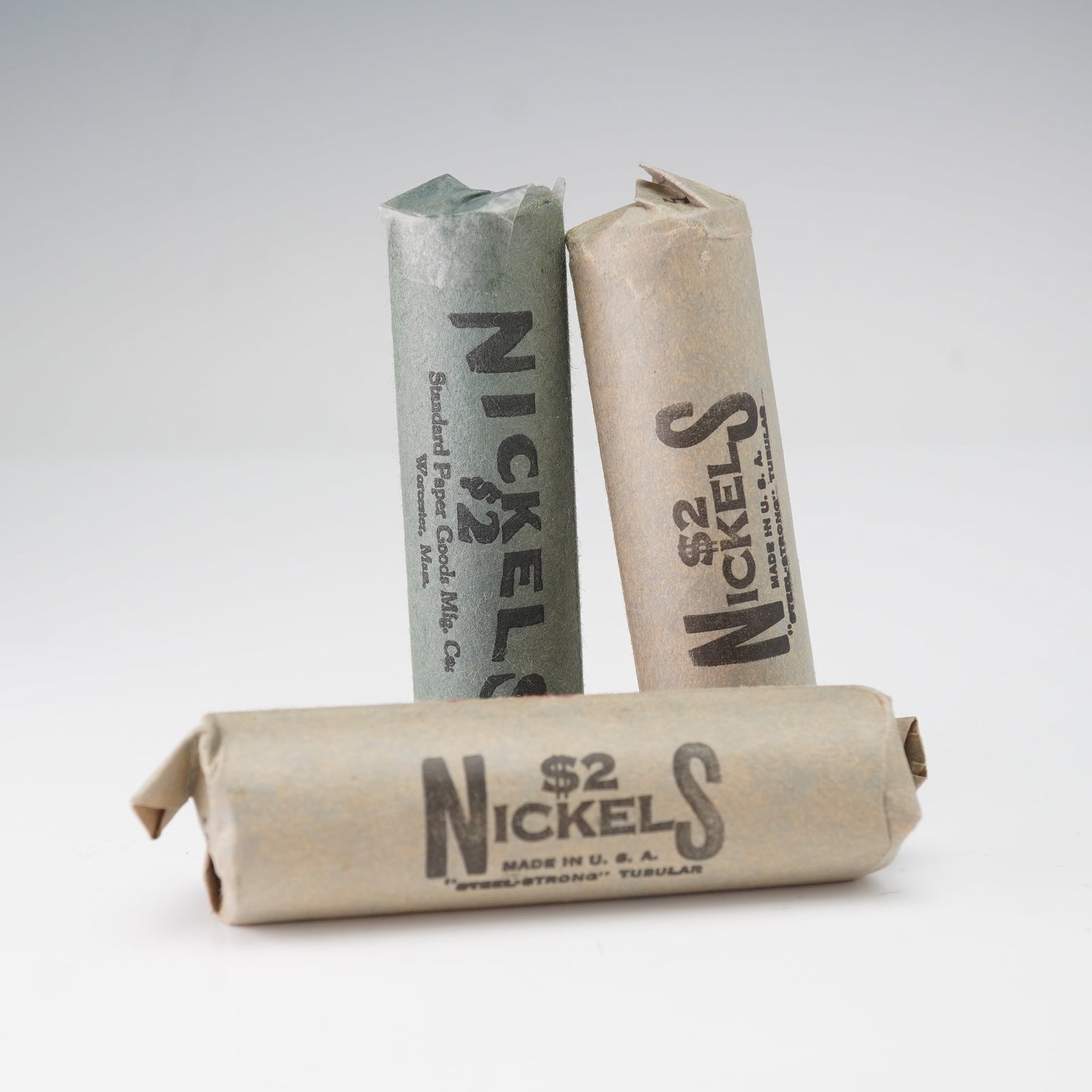 3 Rolls of United States Mint Jefferson Nickels: Each roll containing 40 coins of the standard 5-gram cupronickel composition, with no mint facility or grading information provided. Each coin features on the obverse a left-facing portrait of Thomas 