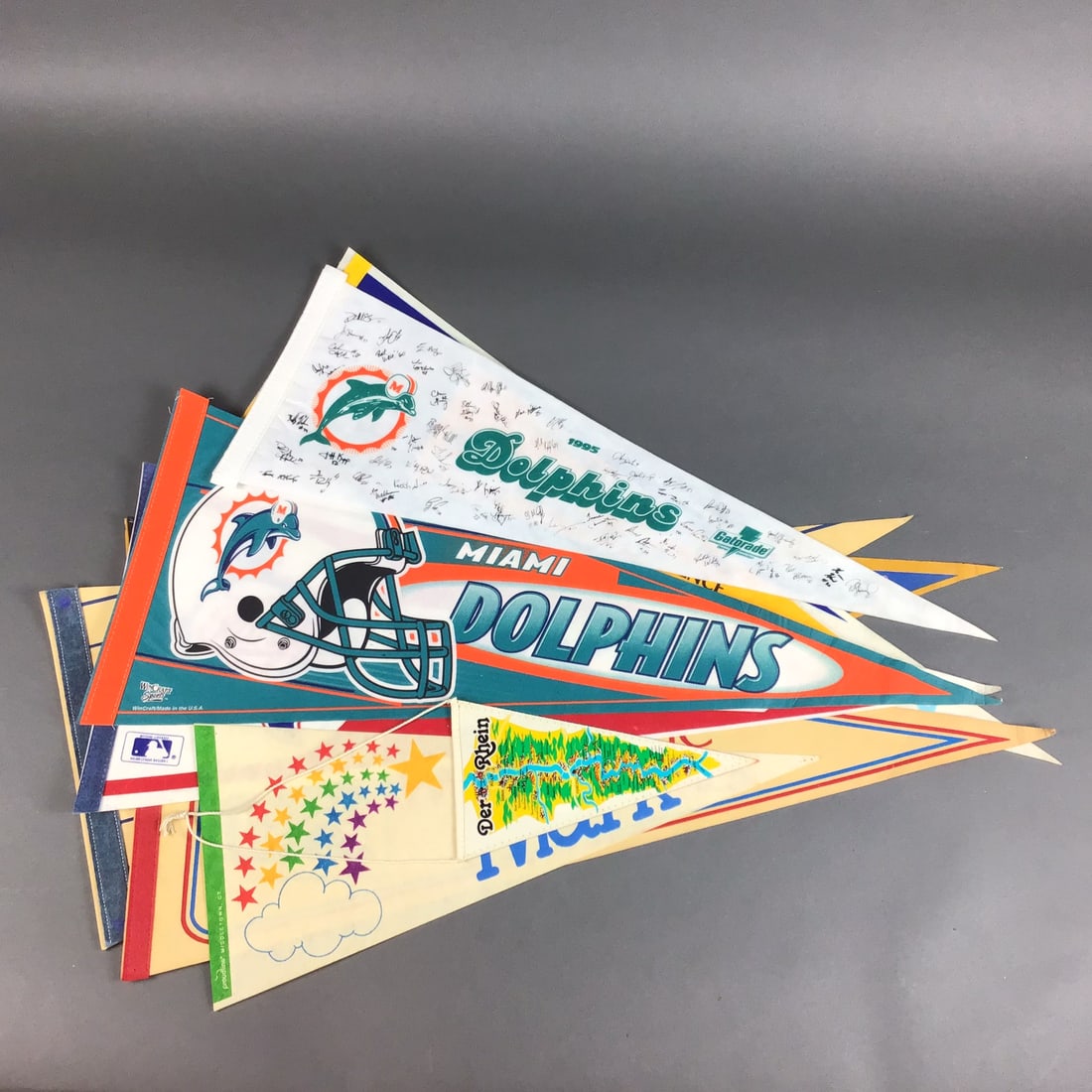 A Collection of Vintage and Commemorative Sports Pennants and Souvenir Flags including Miami (1 of 3)
