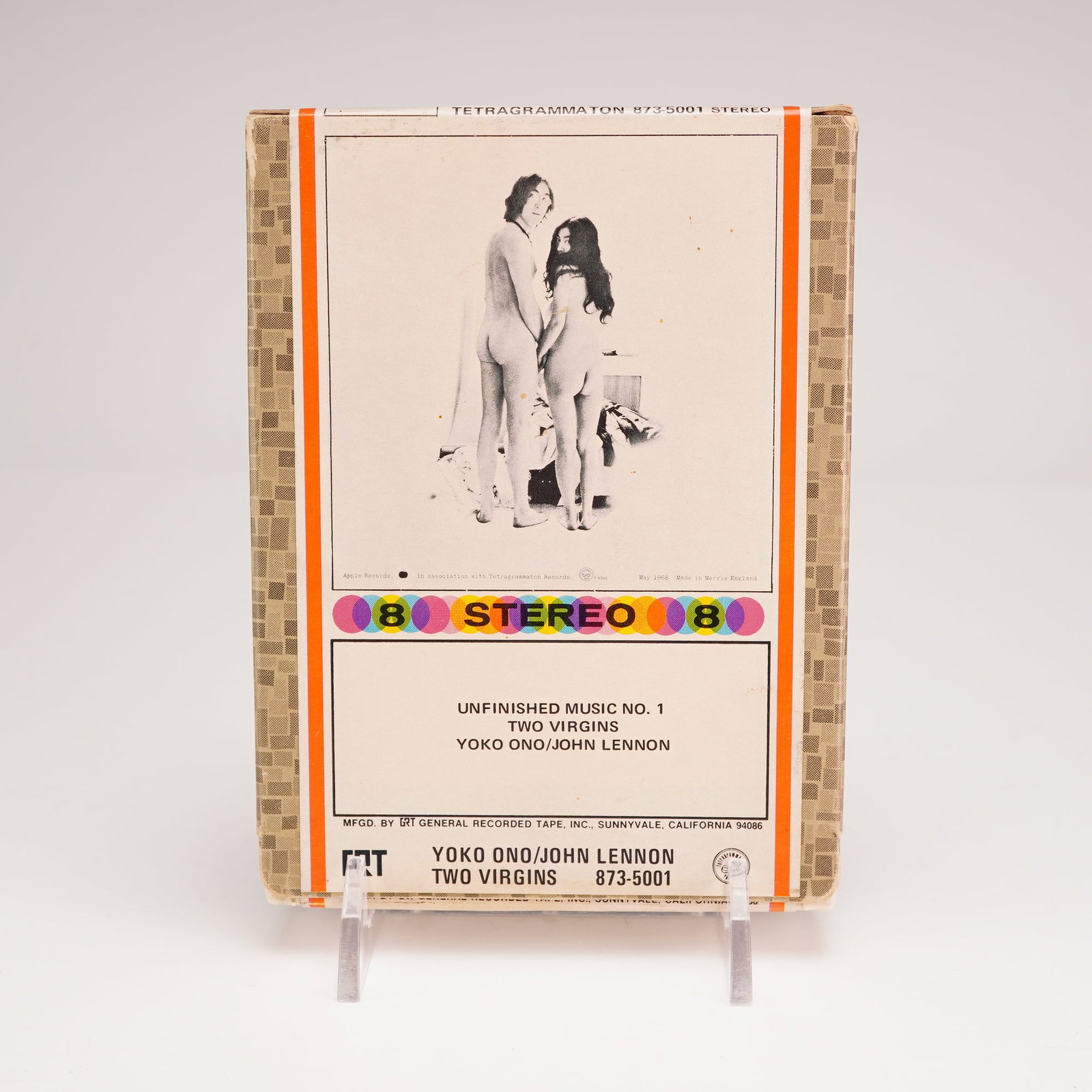 Rare John Lennon & Yoko Ono 8-Track Album, Unfinished Music No. 1: Two Virgins: Issued on Apple Records for Tetragrammaton Records under catalog number 873-5001. This experimental album was the first of three avant-garde collaborations between Lennon and Ono, recorded at Lennon's