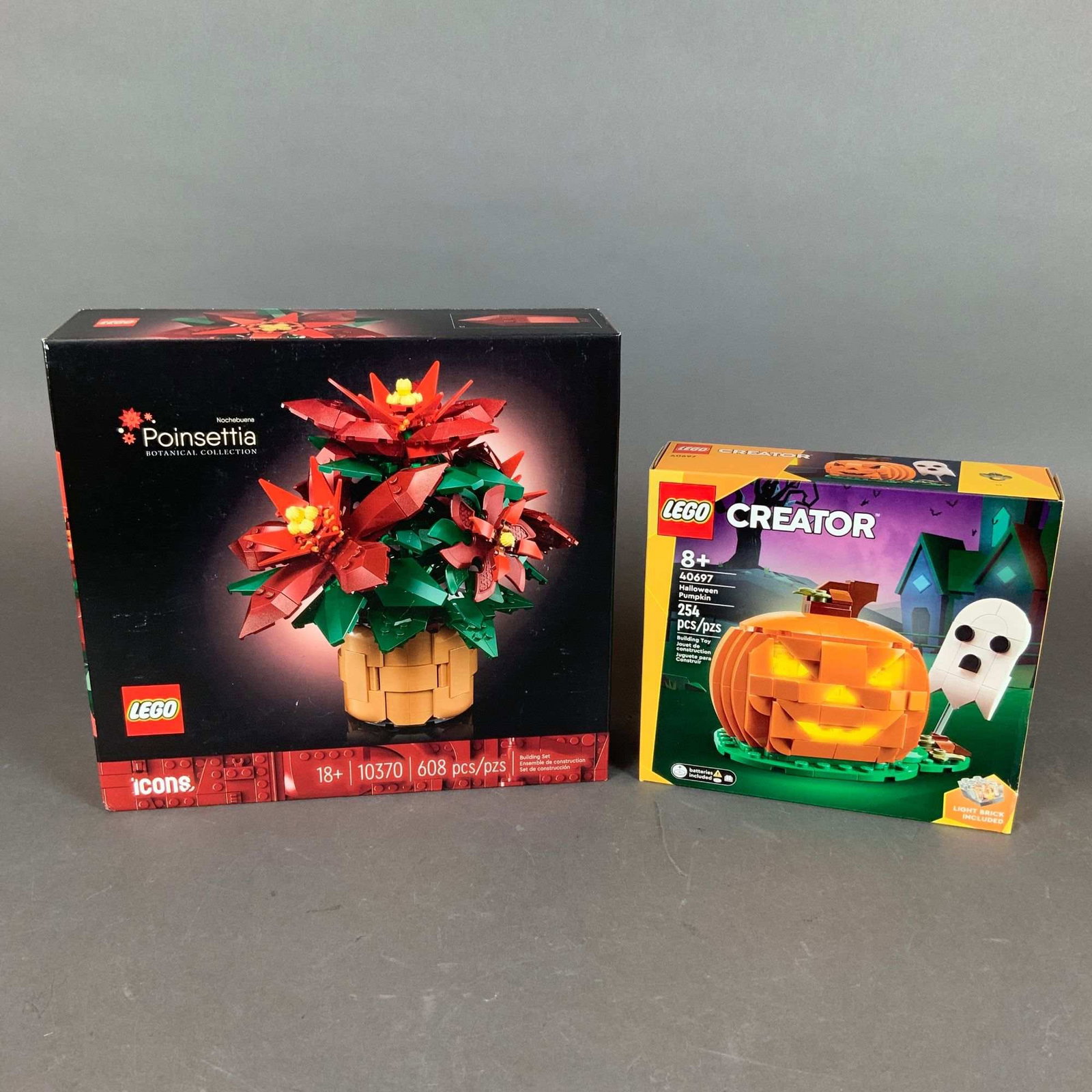 2pc LEGO Building Sets: Icons Poinsettia 10370 and Creator Halloween Pumpkin 40697 (1 of 3)