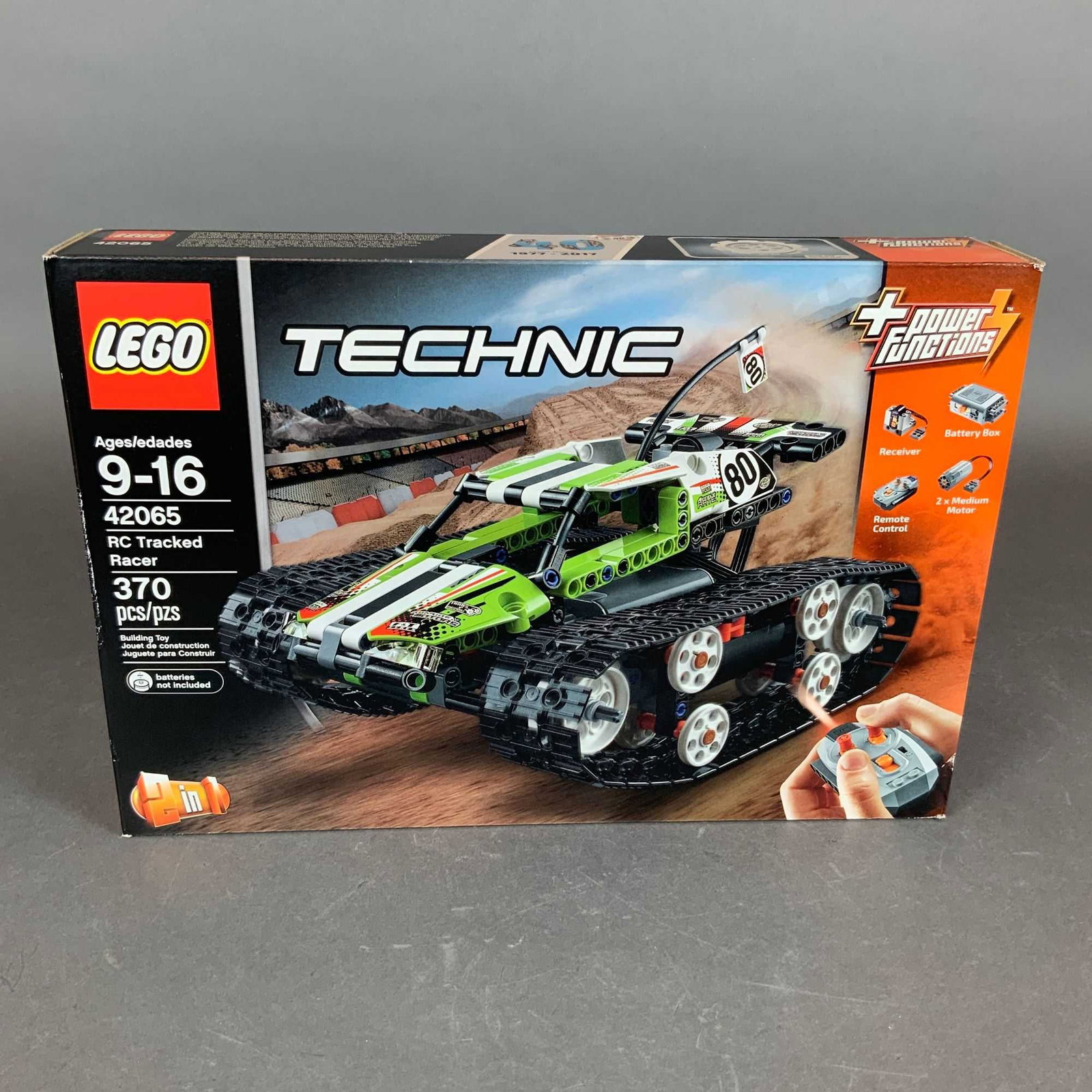 LEGO Technic Set, RC Tracked Racer 42065: LEGO Technic RC Tracked Racer, set number 42065. This motorized construction set is manufactured by the LEGO Group and consists of plastic building components. The set features integrated Power Functi