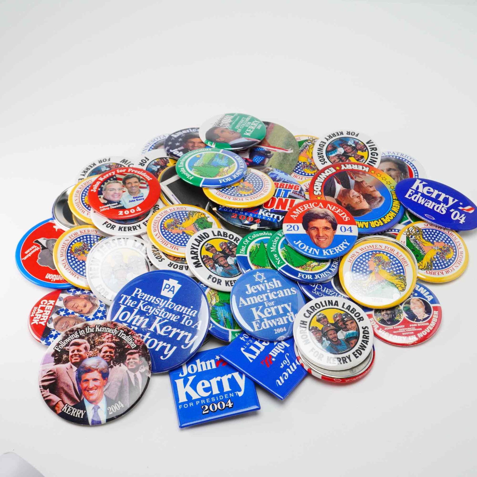 An Assortment of John Kerry and John Edwards 2004 Presidential Campaign Buttons and Pins (1 of 2)