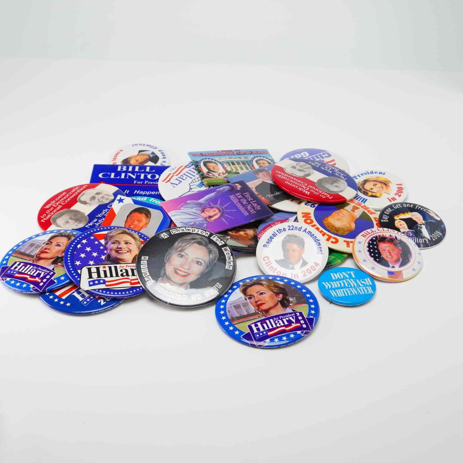A Collection of approximately 25 Bill and Hillary Clinton Presidential Campaign Pins and Buttons (1 of 2)