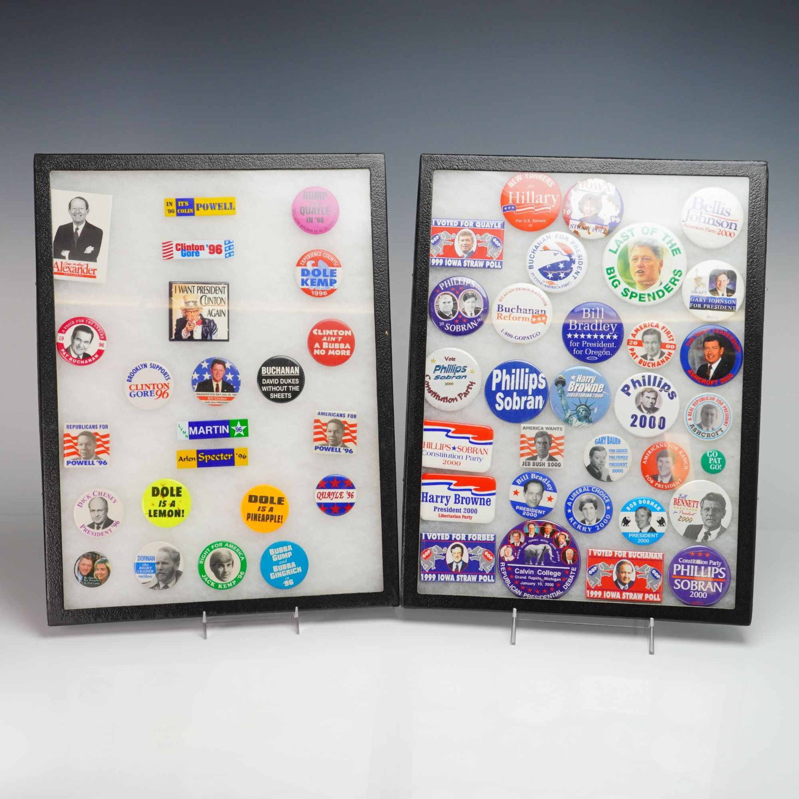 A Collection of United States Presidential Campaign Buttons and Pins in 2 Tray Pin Cases (1 of 3)