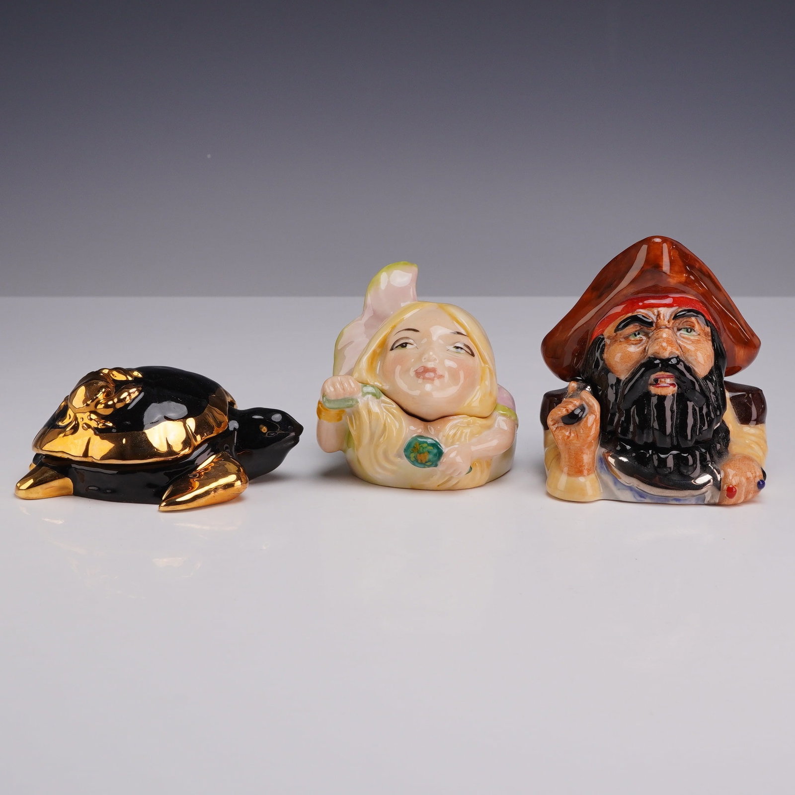 Three Kevin Francis Face Pots- Ariel Prototype, Scooby the Turtle and Pirate (1 of 5)