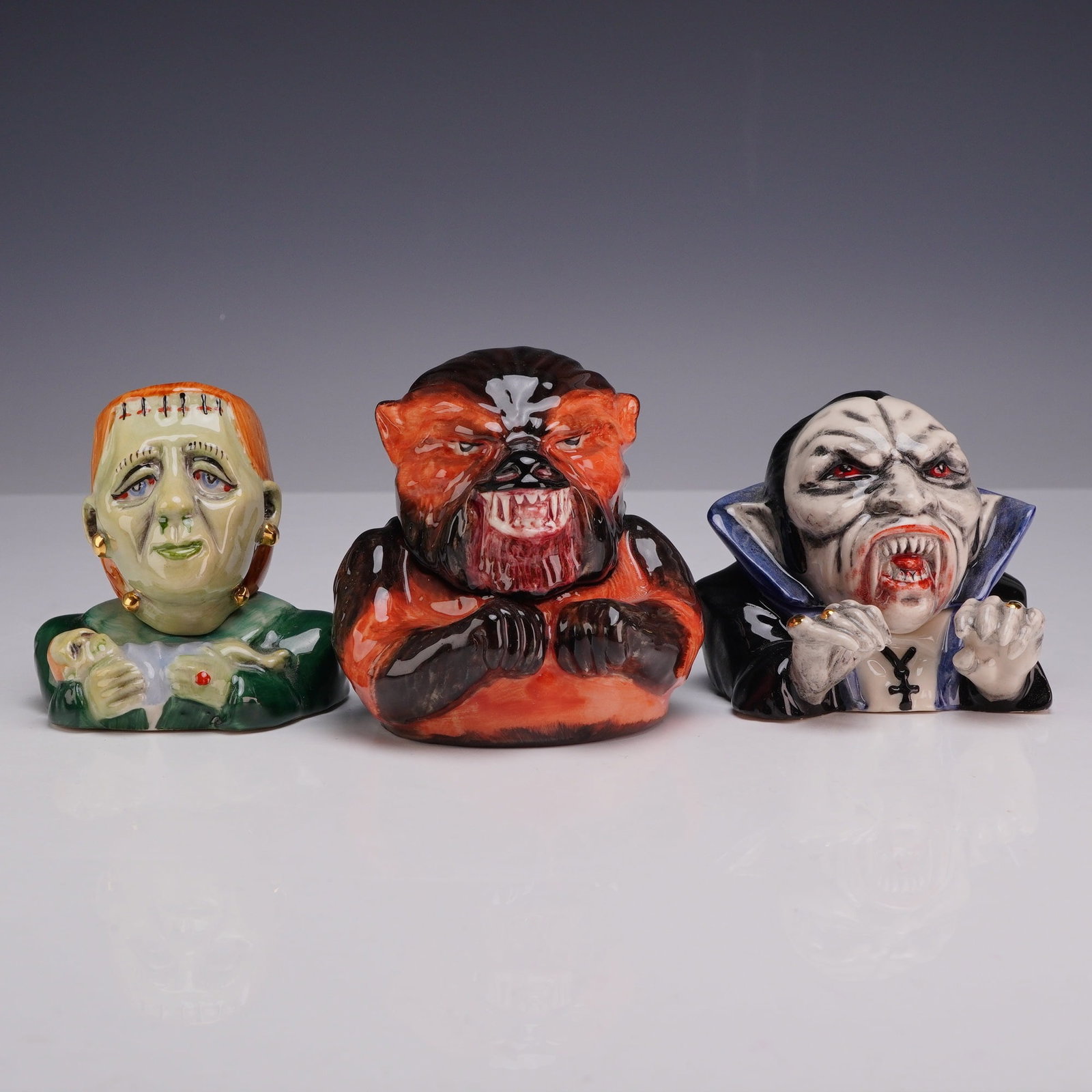 Three Kevin Francis Face Pots, Monsters including Dracula Limited Edition (1 of 4)