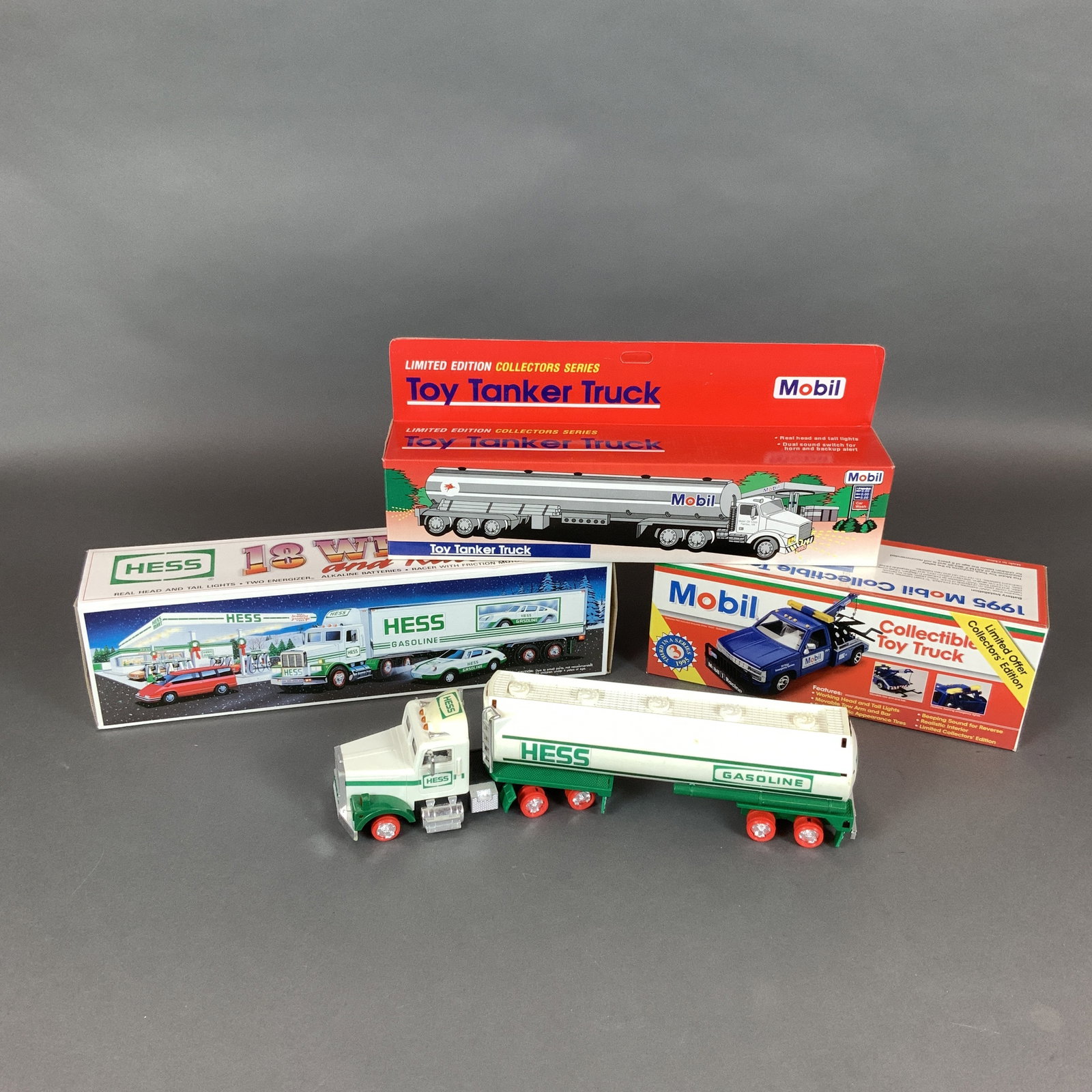 4pc Mobil and Hess Toy Tankers and Tow Truck (1 of 3)