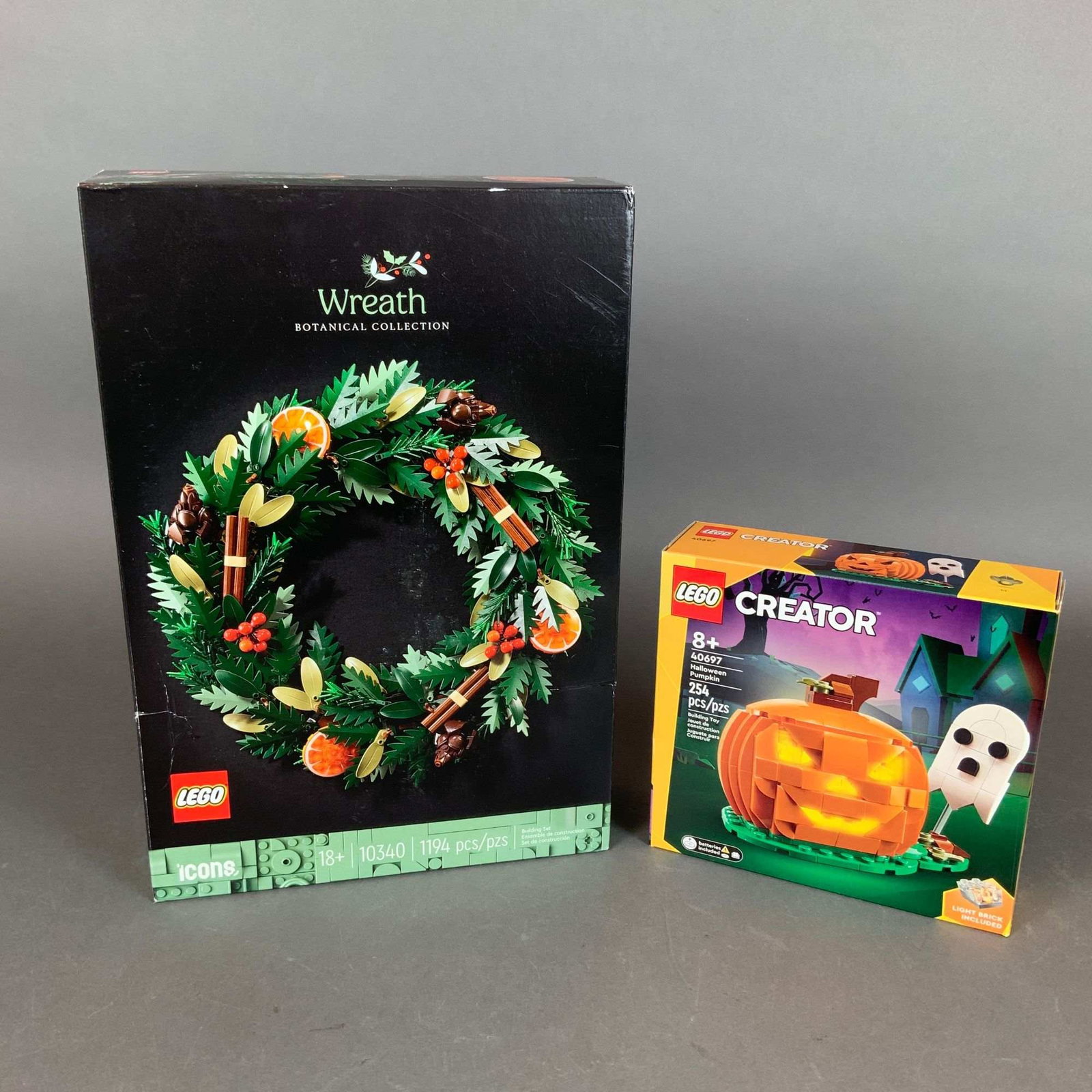 2pc LEGO Construction Sets: Botanical Collection Wreath 10340 and Creator Halloween Pumpkin 40697 (1 of 3)