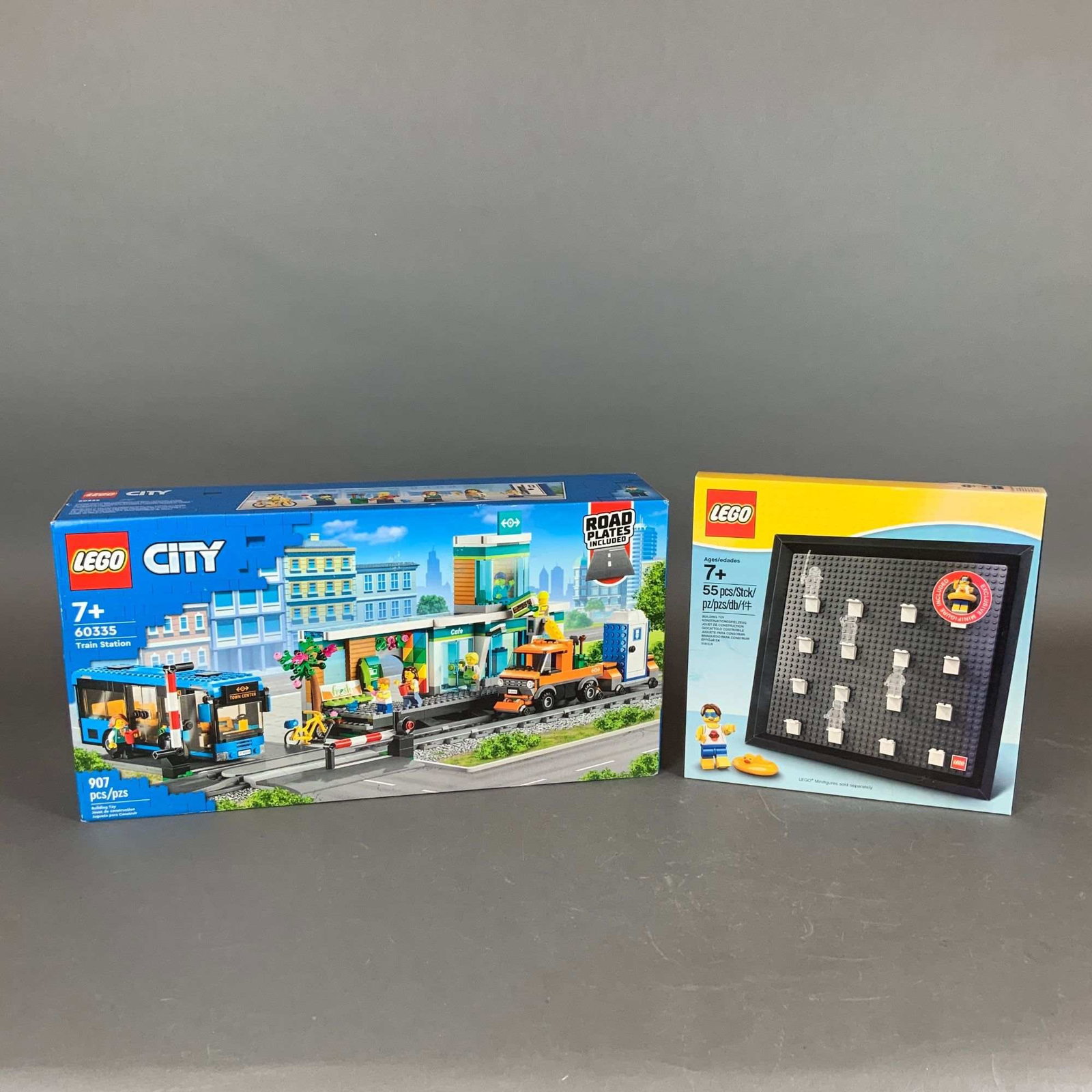 Two LEGO Construction Sets, City Train Station and Minifigure Display Frame (1 of 3)