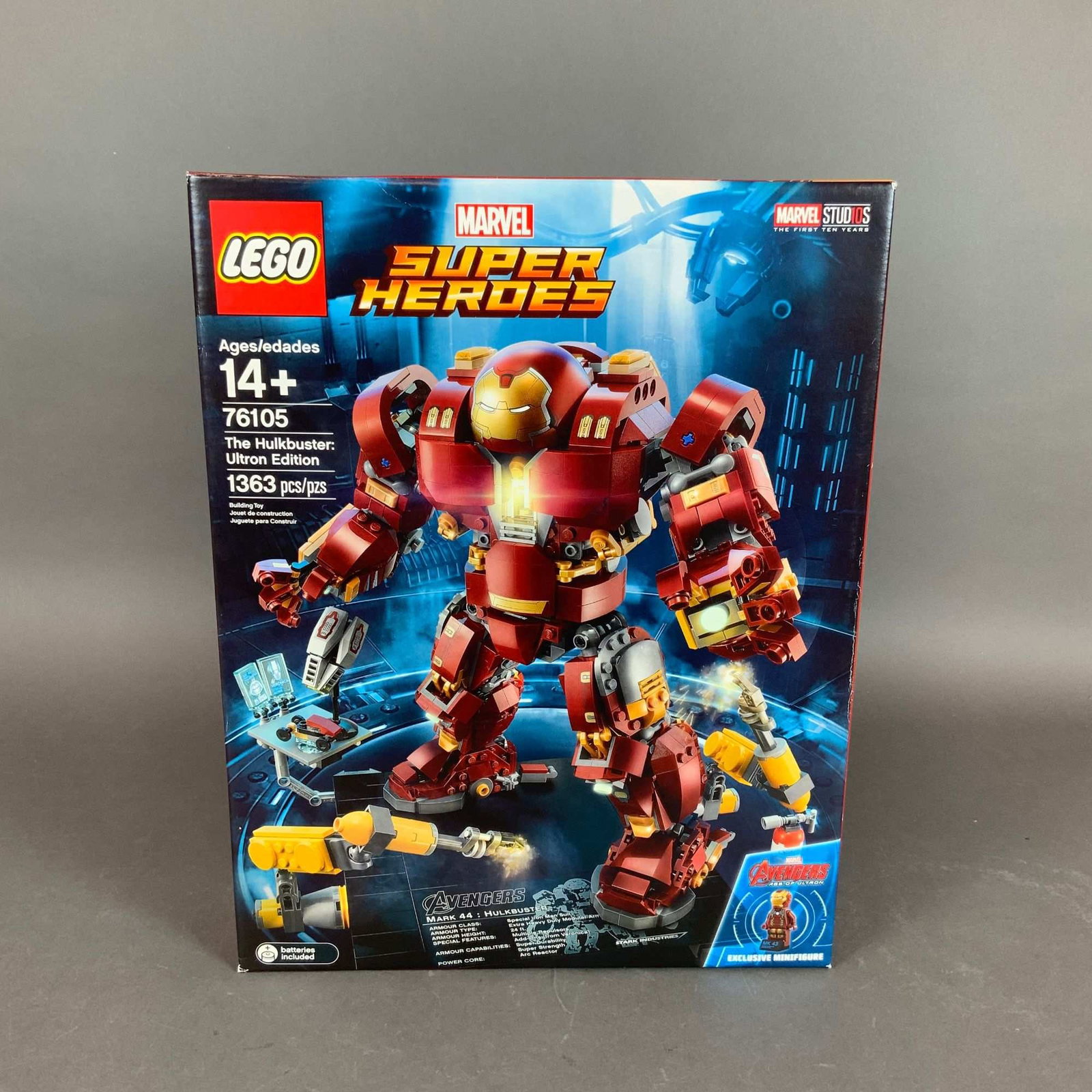 LEGO Marvel Super Heroes Set, The Hulkbuster Ultron Edition 76105: This is a factory-sealed LEGO Marvel Super Heroes construction set, titled The Hulkbuster: Ultron Edition, set number 76105. Released as part of the Marvel Studios: The First Ten Years collection, the