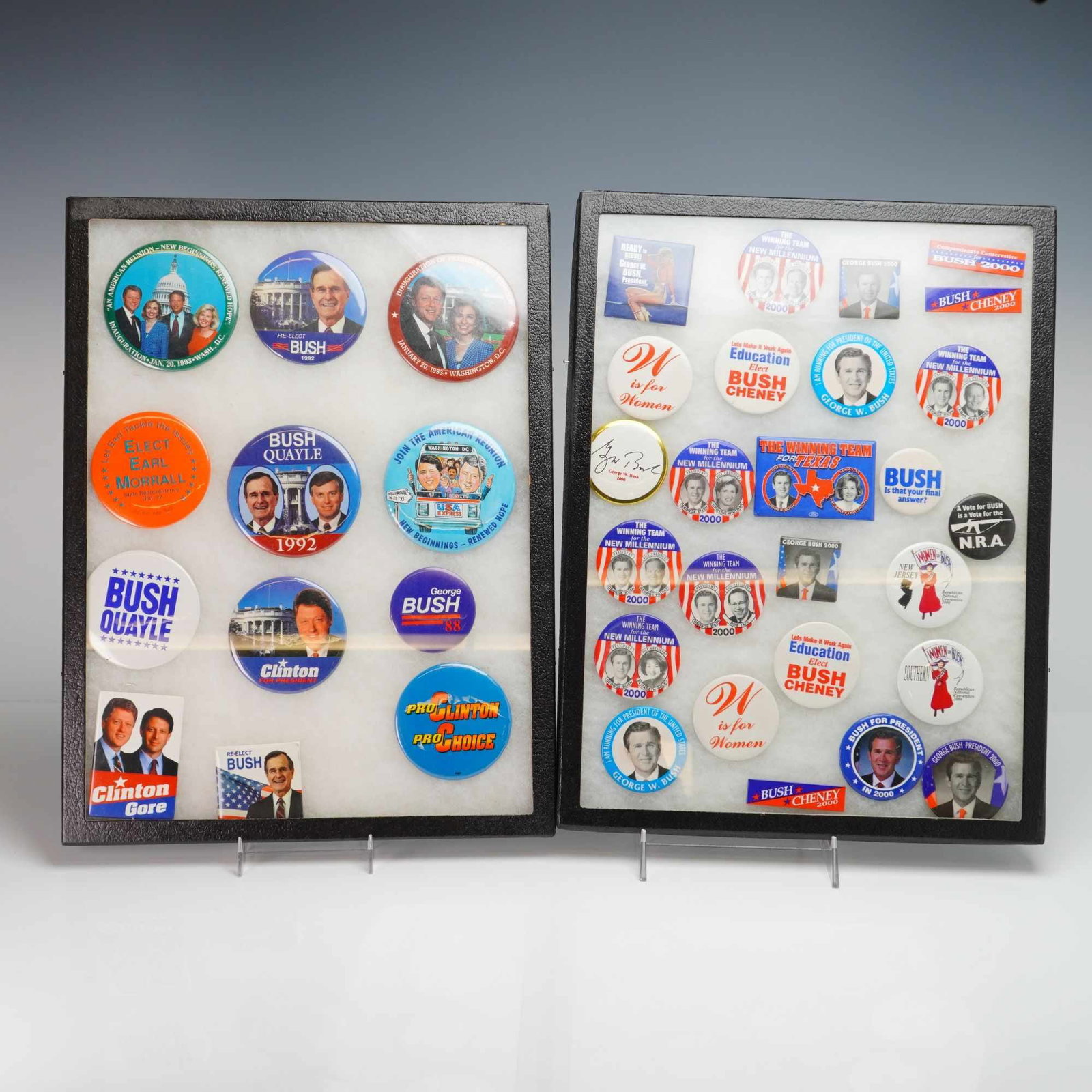 A Collection of American Presidential Campaign Buttons and Pins in 2 Tray Pin Display Cases (1 of 4)