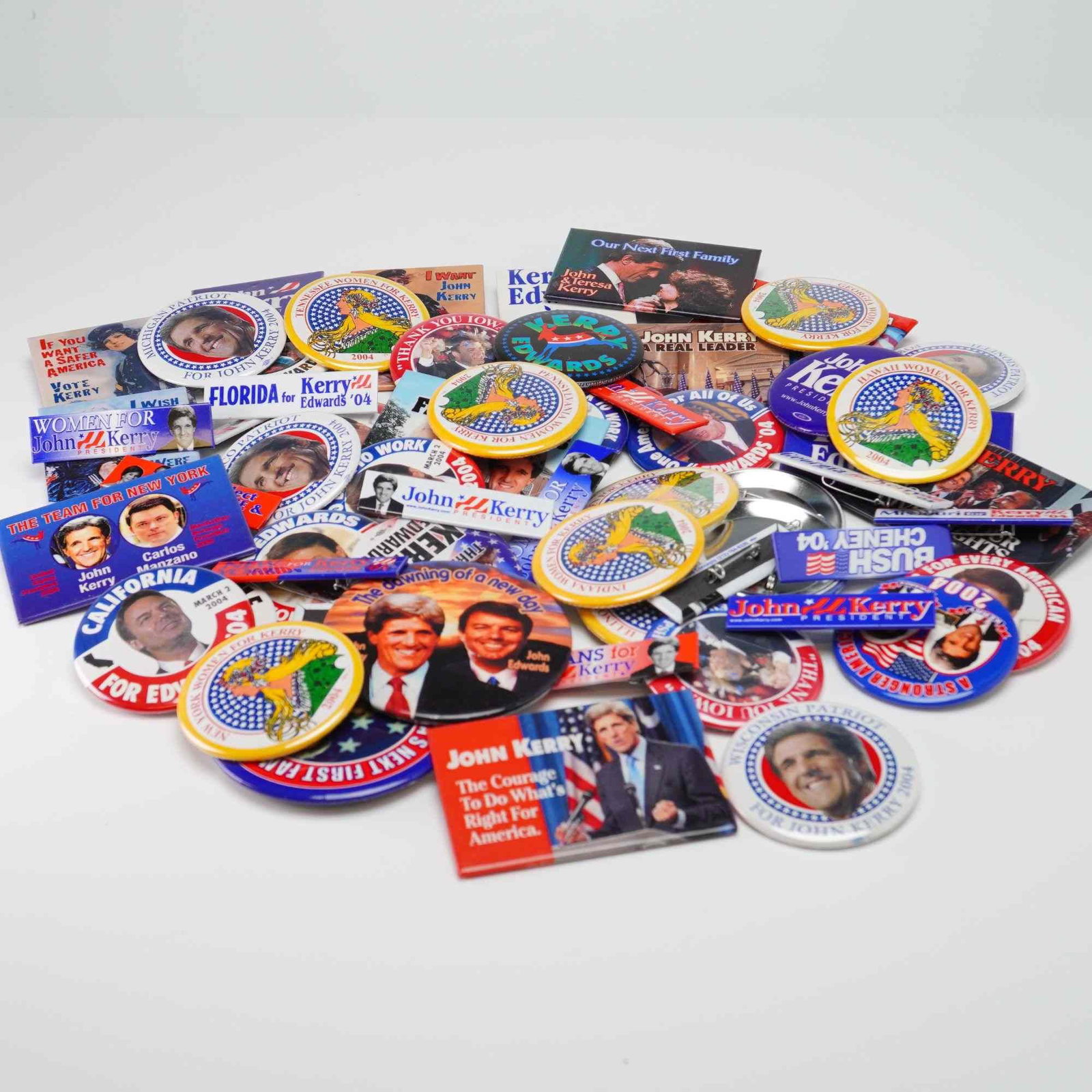 A Collection of approximately 50-60 John Kerry and John Edwards 2004 Presidential Campaign Pins and (1 of 3)