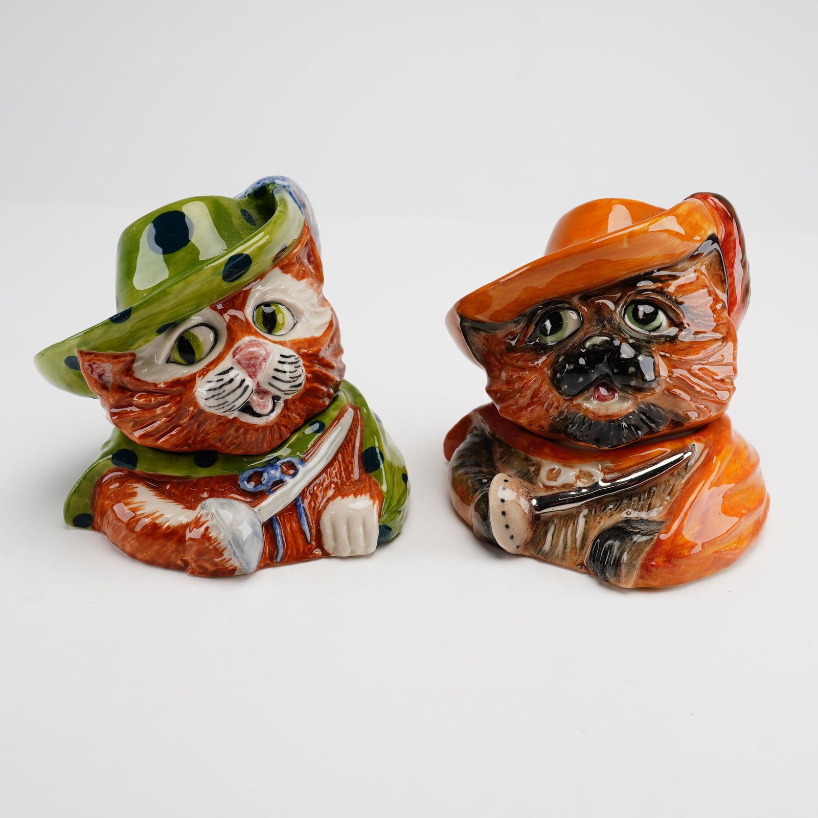 Pair of Kevin Francis Face Pots Lidded Pots Puss in Boots (1 of 4)