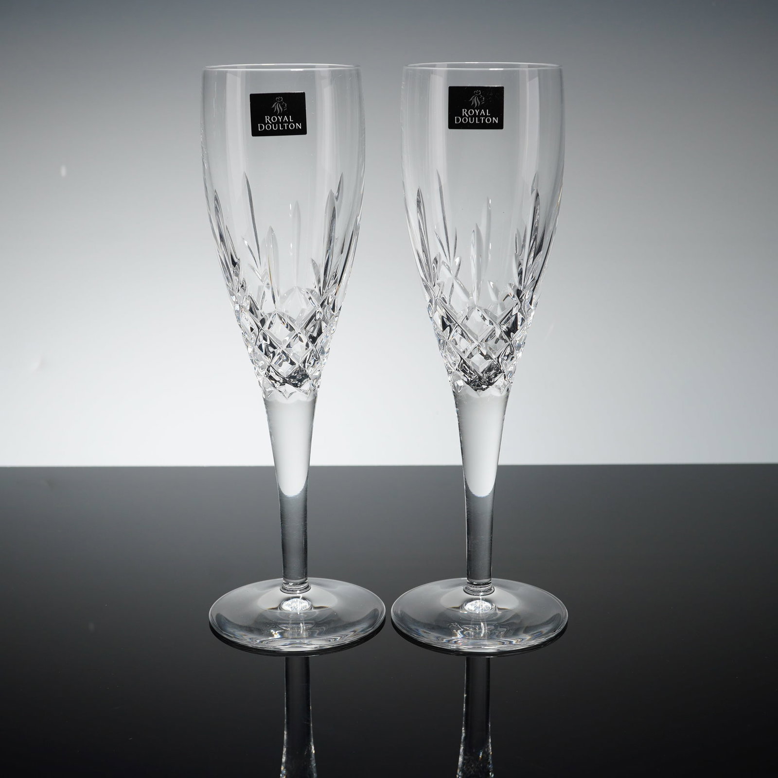 Pair of Royal Doulton Crystal Champagne Flutes, Highclere (1 of 5)