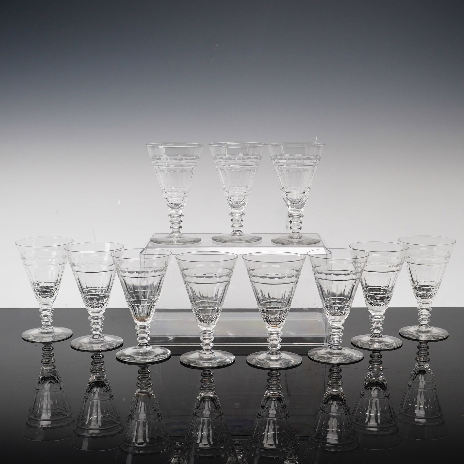 Set of 11 Hawkes Cut Glass Sherry Glasses, Le Moderne Pattern (1 of 3)