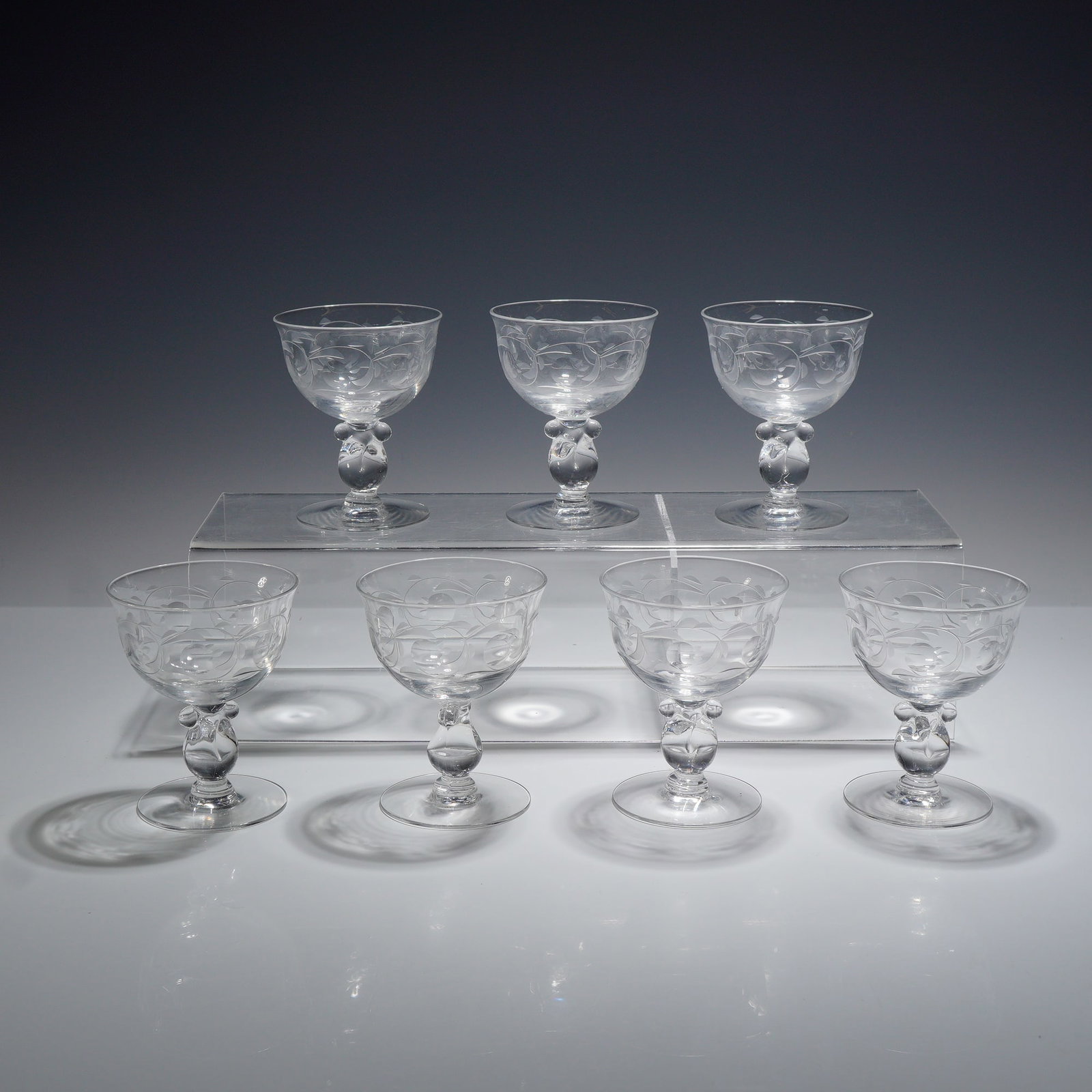Set of Seven Heisey Southwind Pattern Crystal Sherbet Glasses (1 of 3)