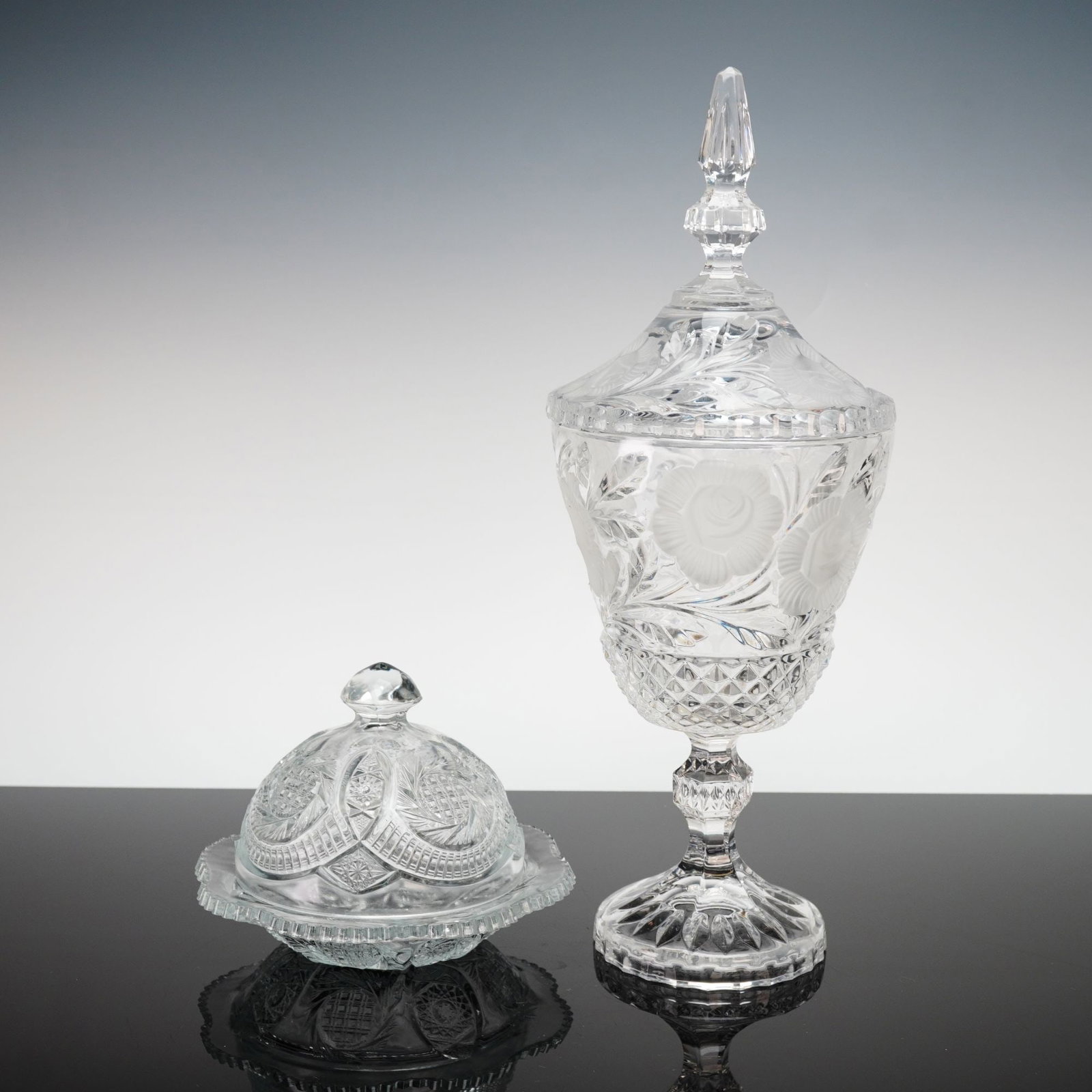 Rose Collection Lidded Pedestal Candy Dish and Covered Butter Dish (1 of 5)