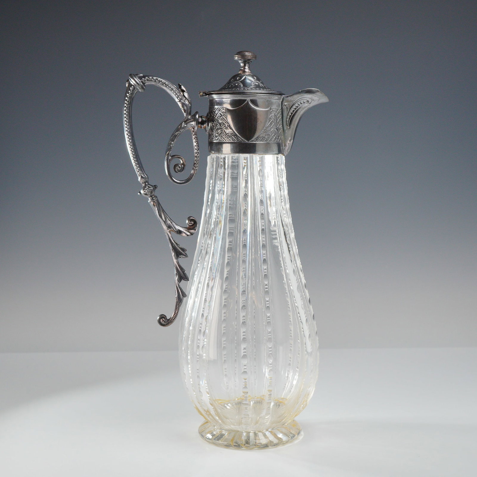 Victorian Style Ribbed Cut Glass and Silver-Plated Claret Jug (1 of 4)