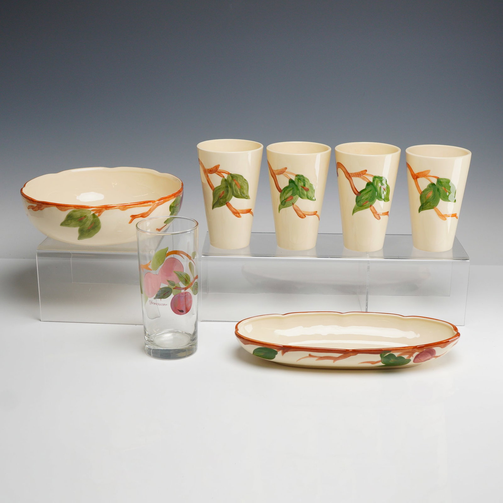7pc Franciscan Apple Pattern Earthenware and Glass Tableware - 2