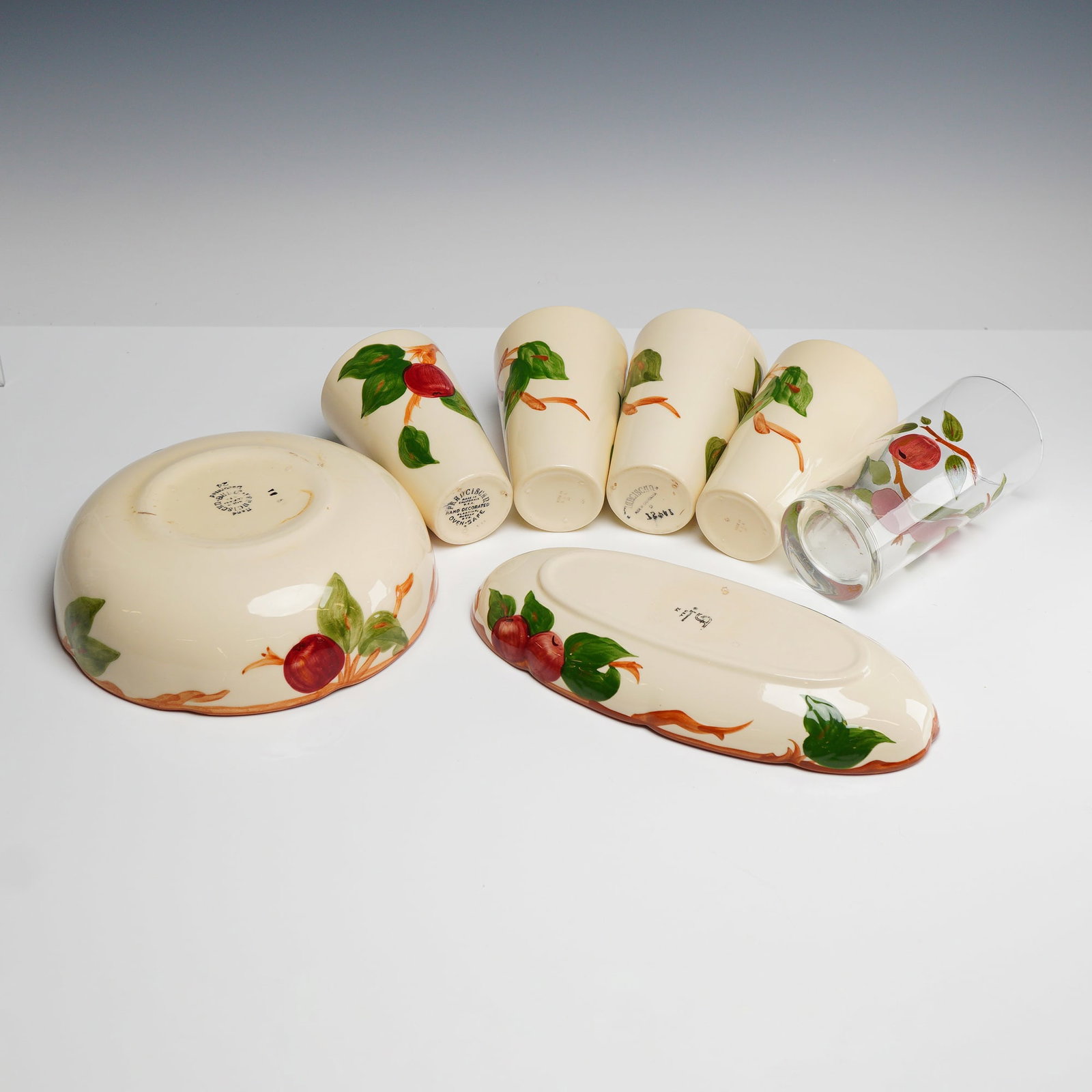 7pc Franciscan Apple Pattern Earthenware and Glass Tableware - 3