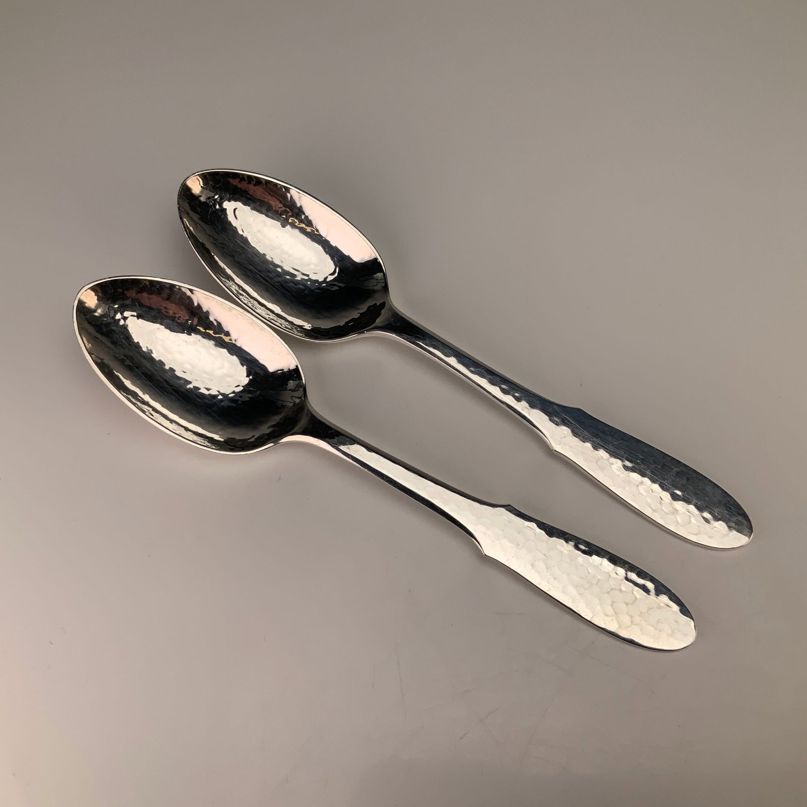 A Pair of Georg Jensen Denmark EPNS Mermaid Pattern Hammered Silver-Plated Spoons (1 of 3)