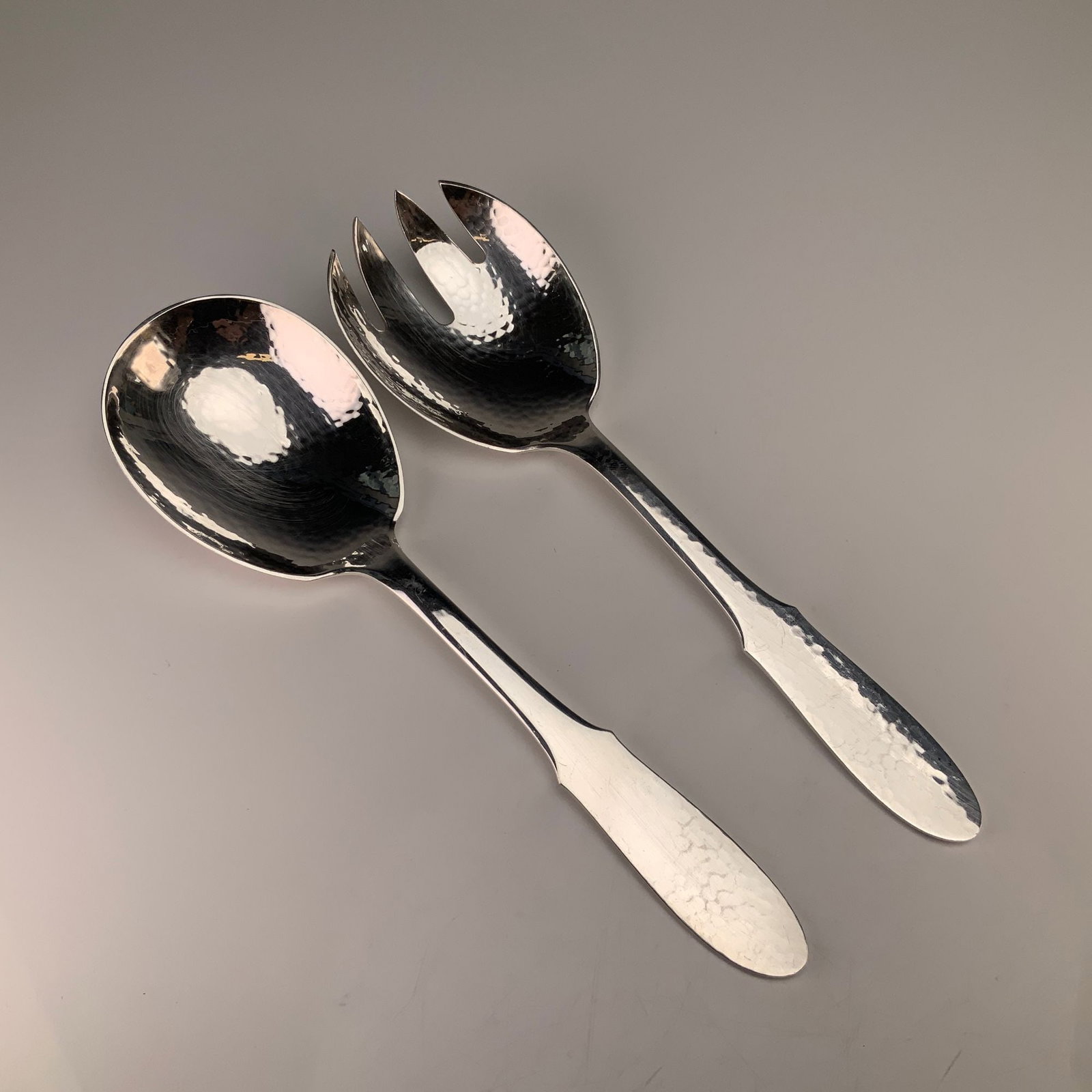 A Pair of Georg Jensen Denmark Mermaid Pattern Hammered Silverplate Salad Servers (1 of 3)