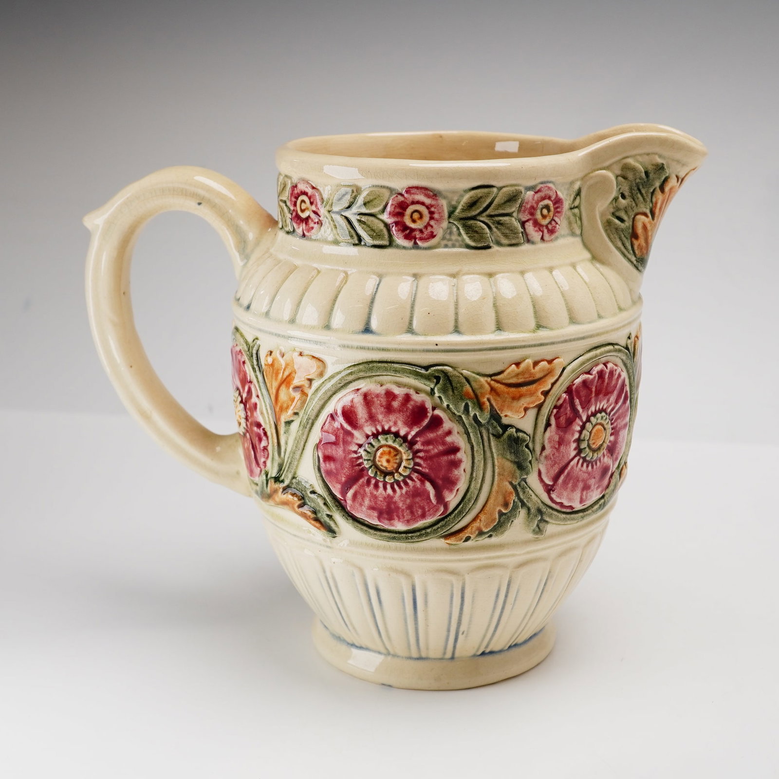 Weller Pottery Floral Earthenware Pitcher, Zona Pattern (1 of 3)