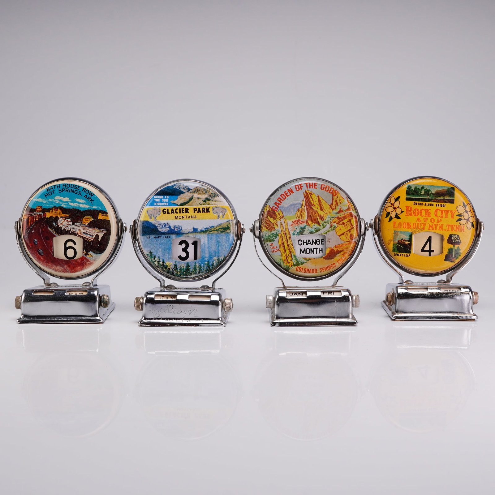 Set of 4 Vintage Chrome Souvenir Roll Top Perpetual Flip Calendars (1 of 4)
