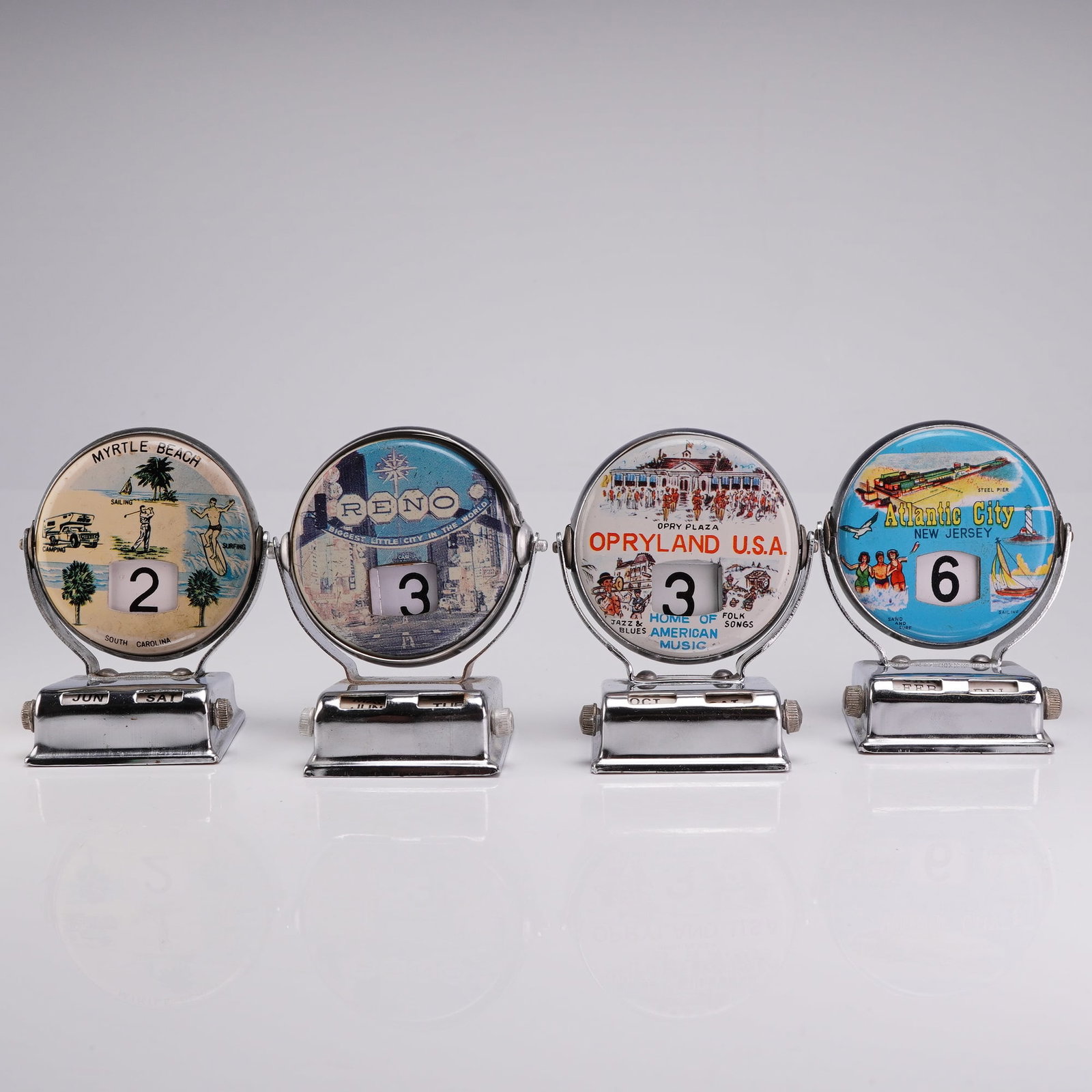 Four Vintage Chrome Perpetual Flip Roll Top Souvenir Desk Calendars (1 of 4)