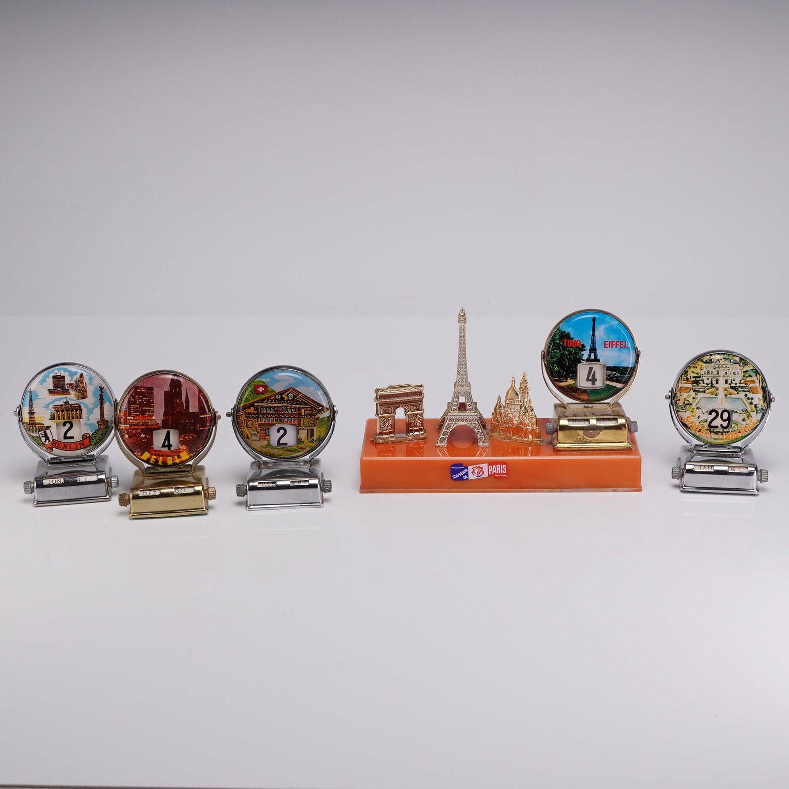 Group of Five Vintage European Souvenir Perpetual Desk Calendars including France Diorama (1 of 4)