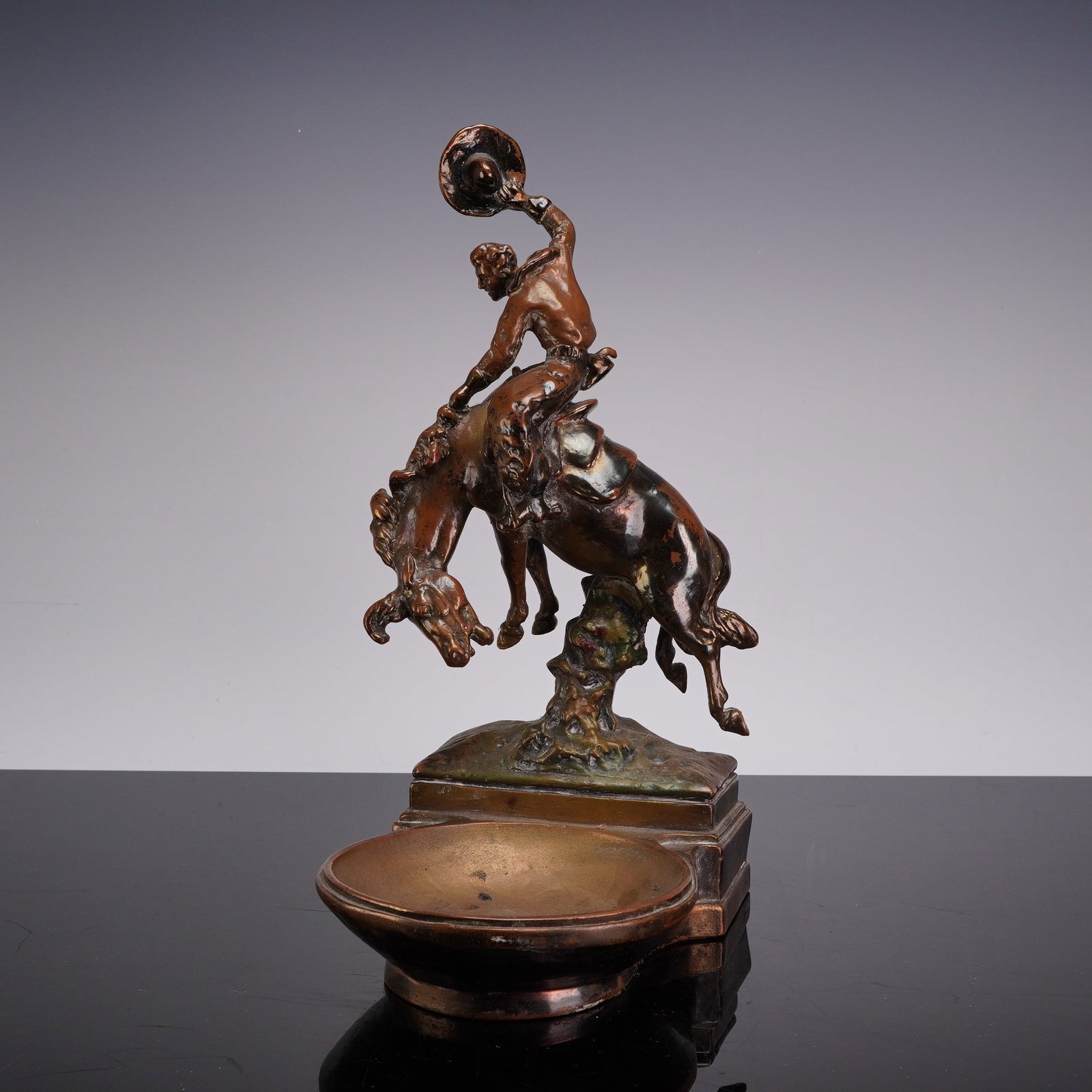 Paul Herzel (German-American, 1876-1956) Bronze Clad Sculpture, Figural Bucking Bronco Tray (1 of 4)