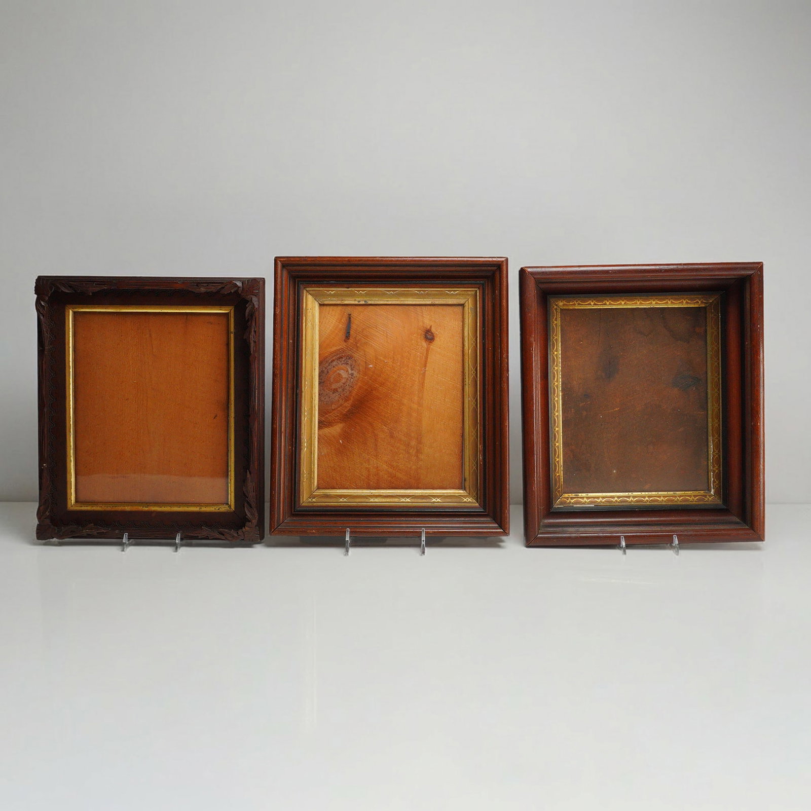Three Antique Victorian and Eastlake Style Carved Wooden Picture Frames with Gilt Liners (1 of 5)