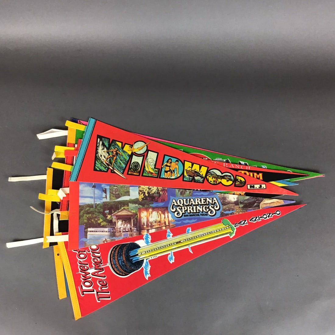Collection of 10 Vintage Tourist Attraction and Amusement Park Souvenir Pennant Flags (1 of 3)