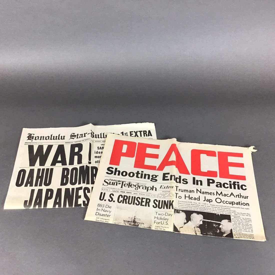 Two 1941-45 WW II Era Newspapers: Honolulu Star-Bulletin and Pittsburgh Sun-Telegraph (1 of 5)