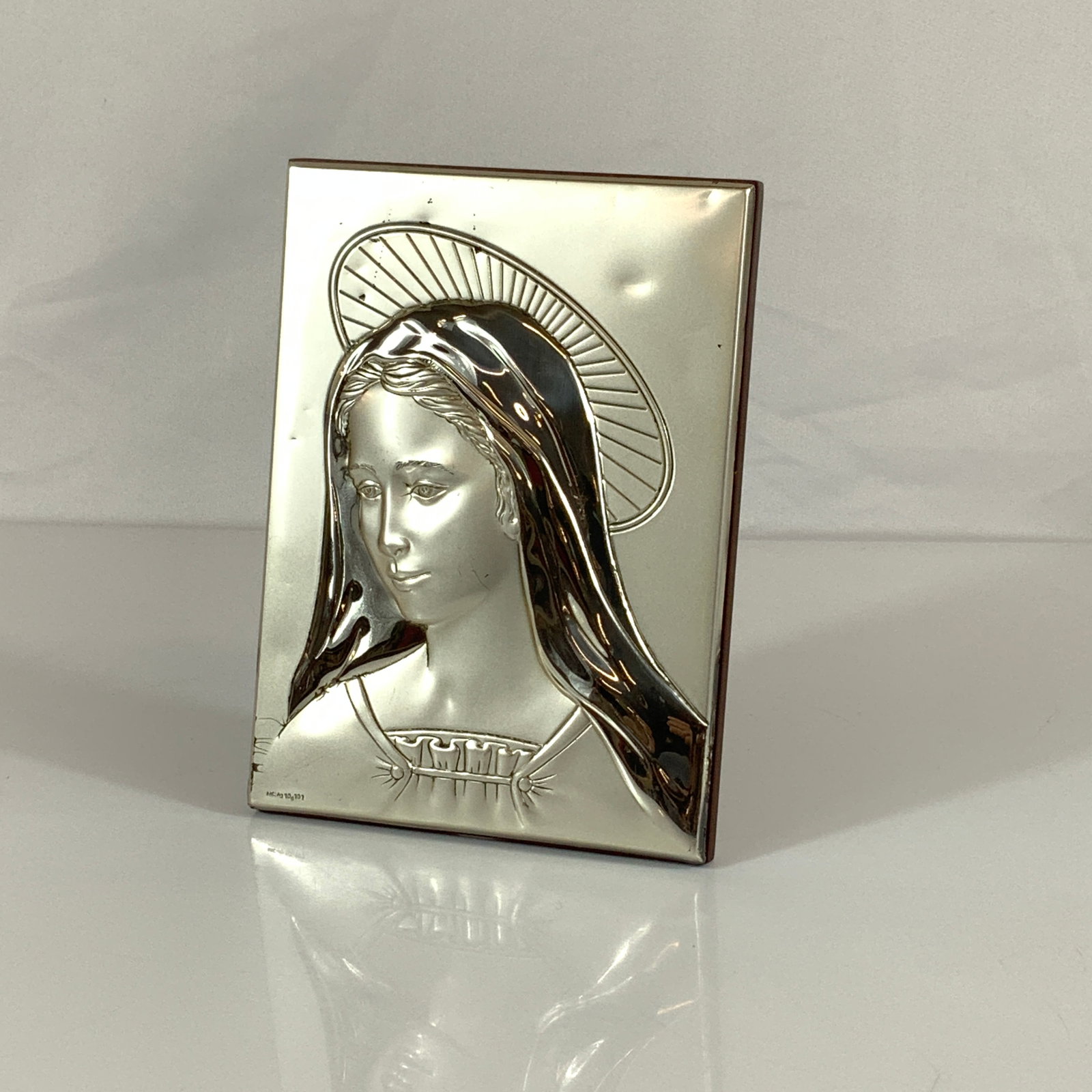 Sterling Silver Clad Portrait of Madonna Plaque on Wood (1 of 4)