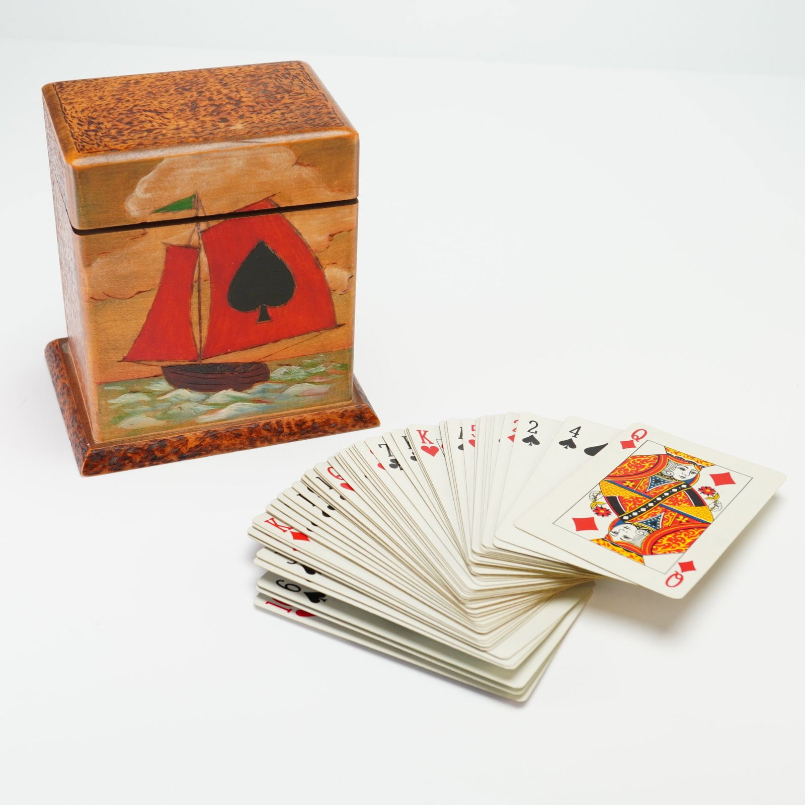 Vintage Hand-Painted Wooden Playing Card Box with Two Decks (1 of 4)