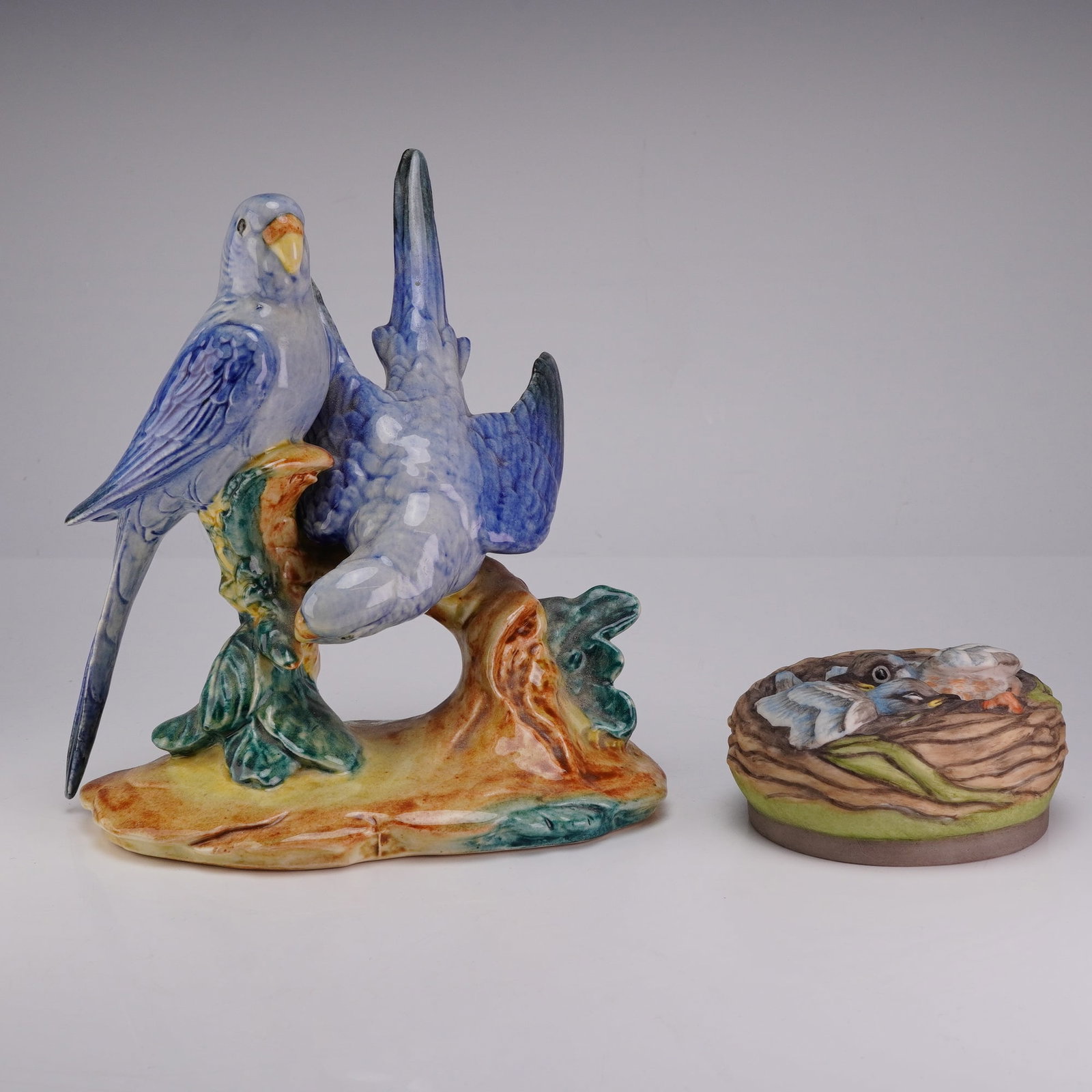 Two Boehm USA and Stangl Ceramic Bird Figurines, Double Parakeets and Baby Buntings (1 of 3)