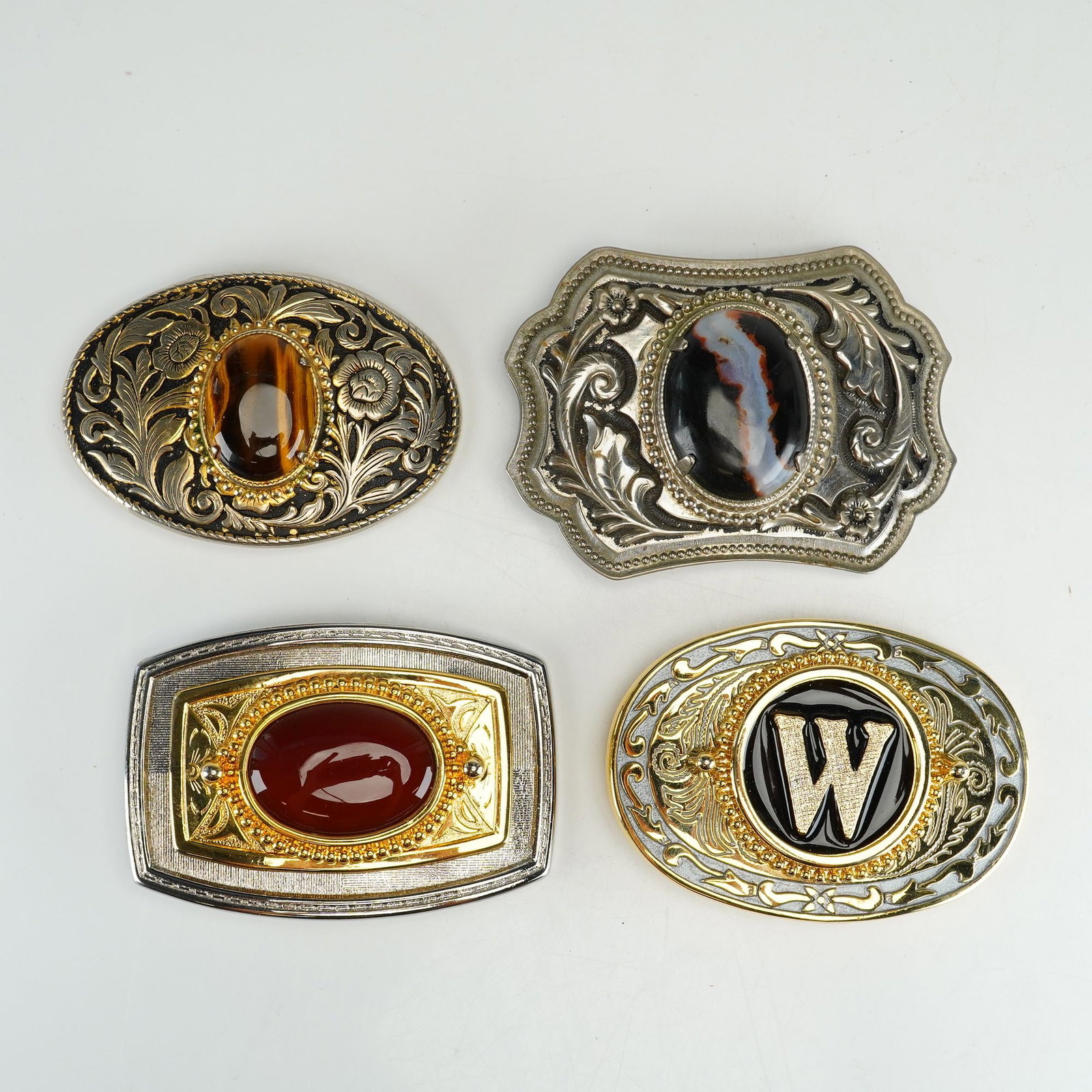 4pc Collection of Western Style Metal Belt Buckles with Stone and Enamel Accents (1 of 3)