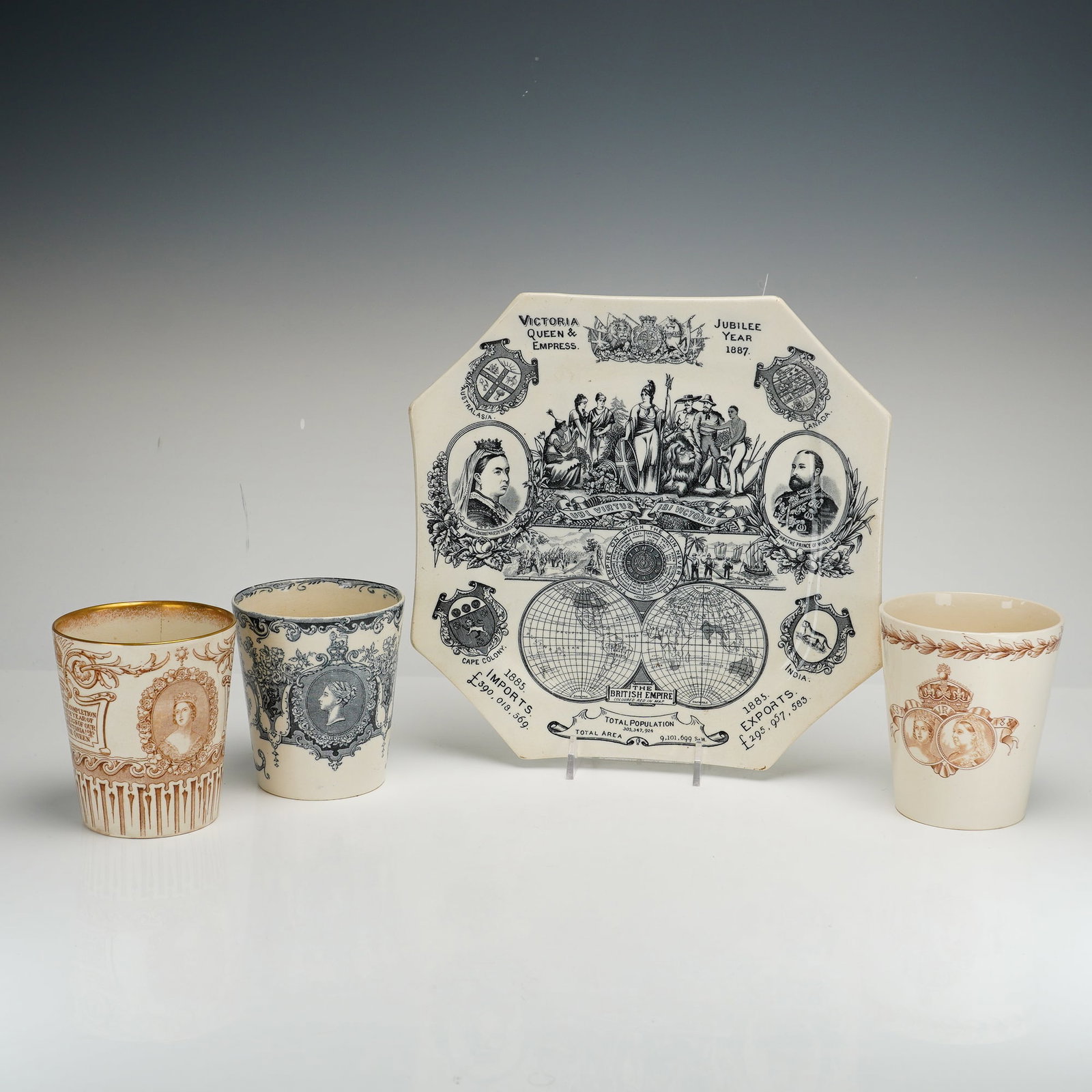 4pc Queen of England Related Pieces Including Doulton Burslem Commemorative Beakers and Plate (1 of 6)