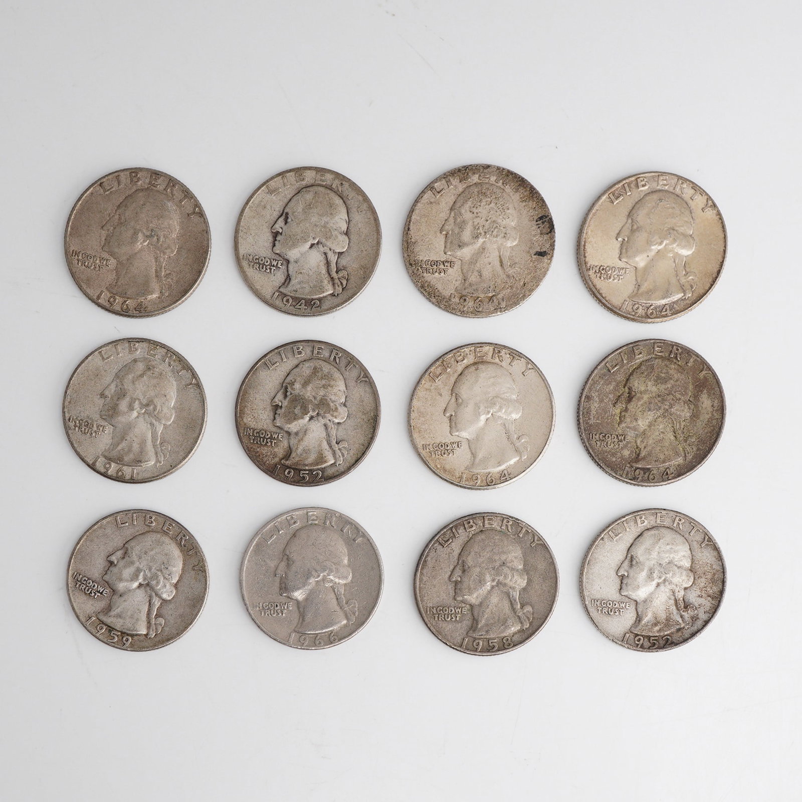 12pc 1942-1966 U.S. George Washington Quarters (1 of 2)