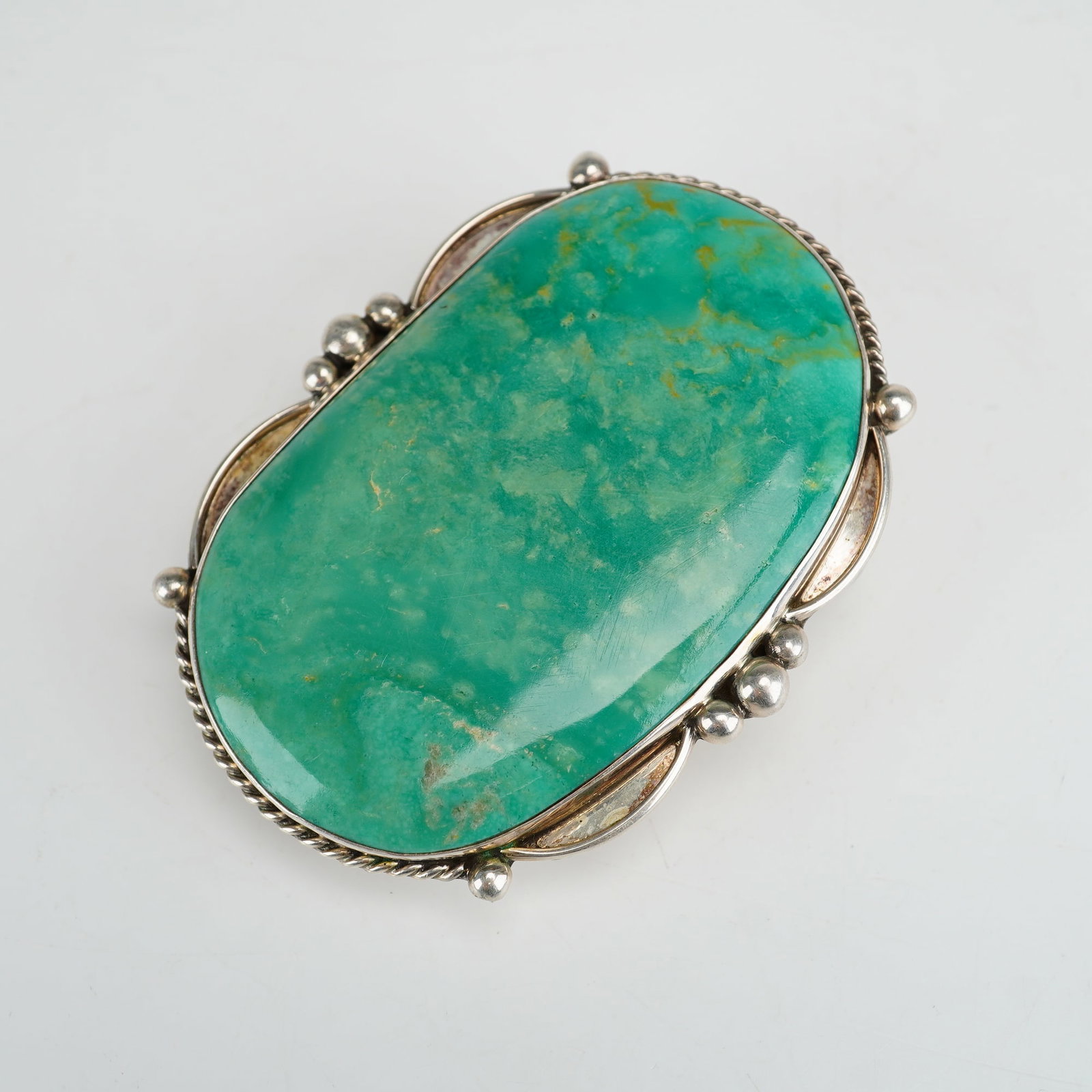 Navajo Sterling Silver and Green Turquoise Belt Buckle Marked R F (1 of 3)