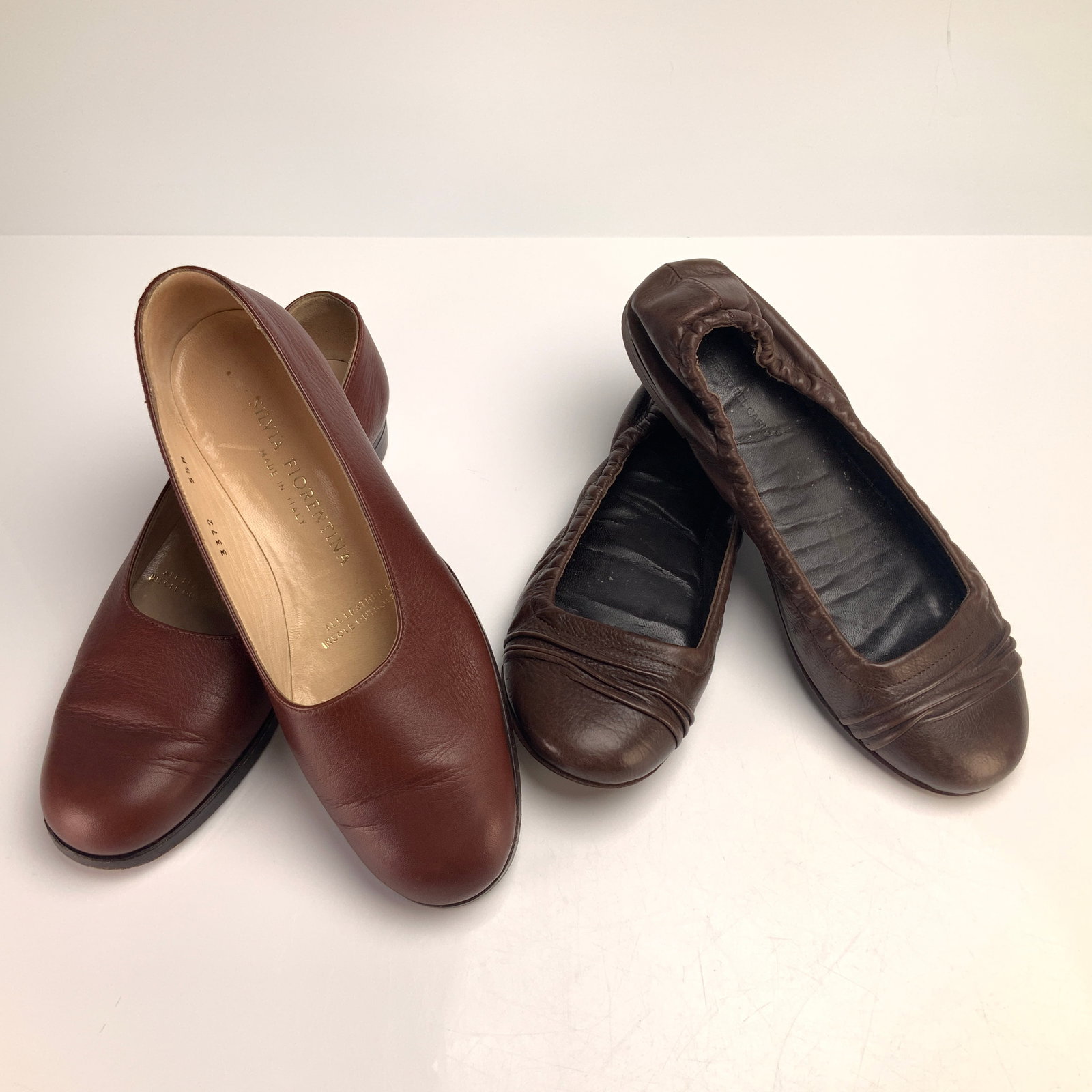 Two Pairs of Women's Italian Leather Shoes Including Silvia Fiorentina and Roberto Del Carlo (1 of 4)