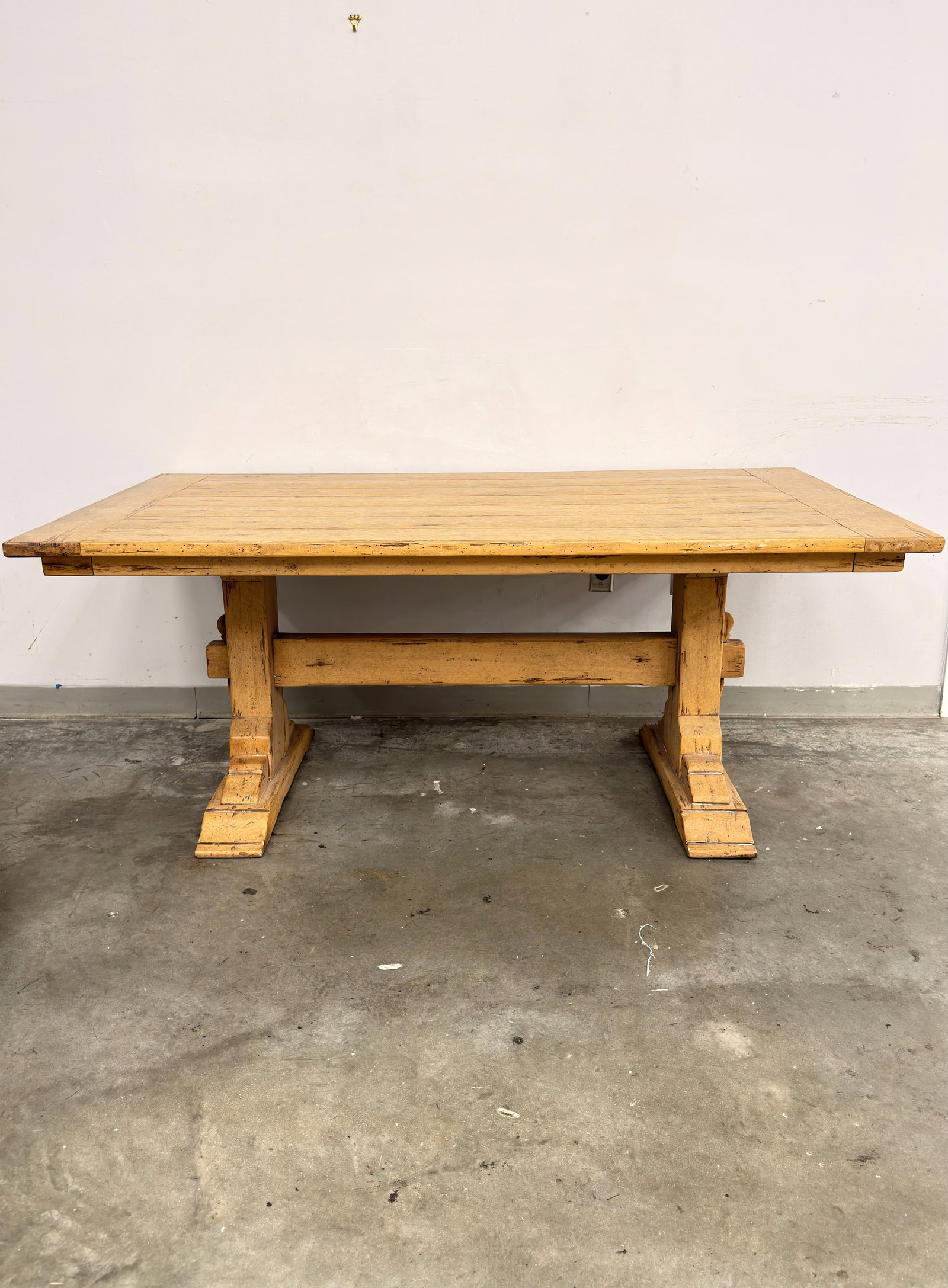 Bausman and Company Inc. Large Oak Wood Trestle Dining Table (1 of 5)