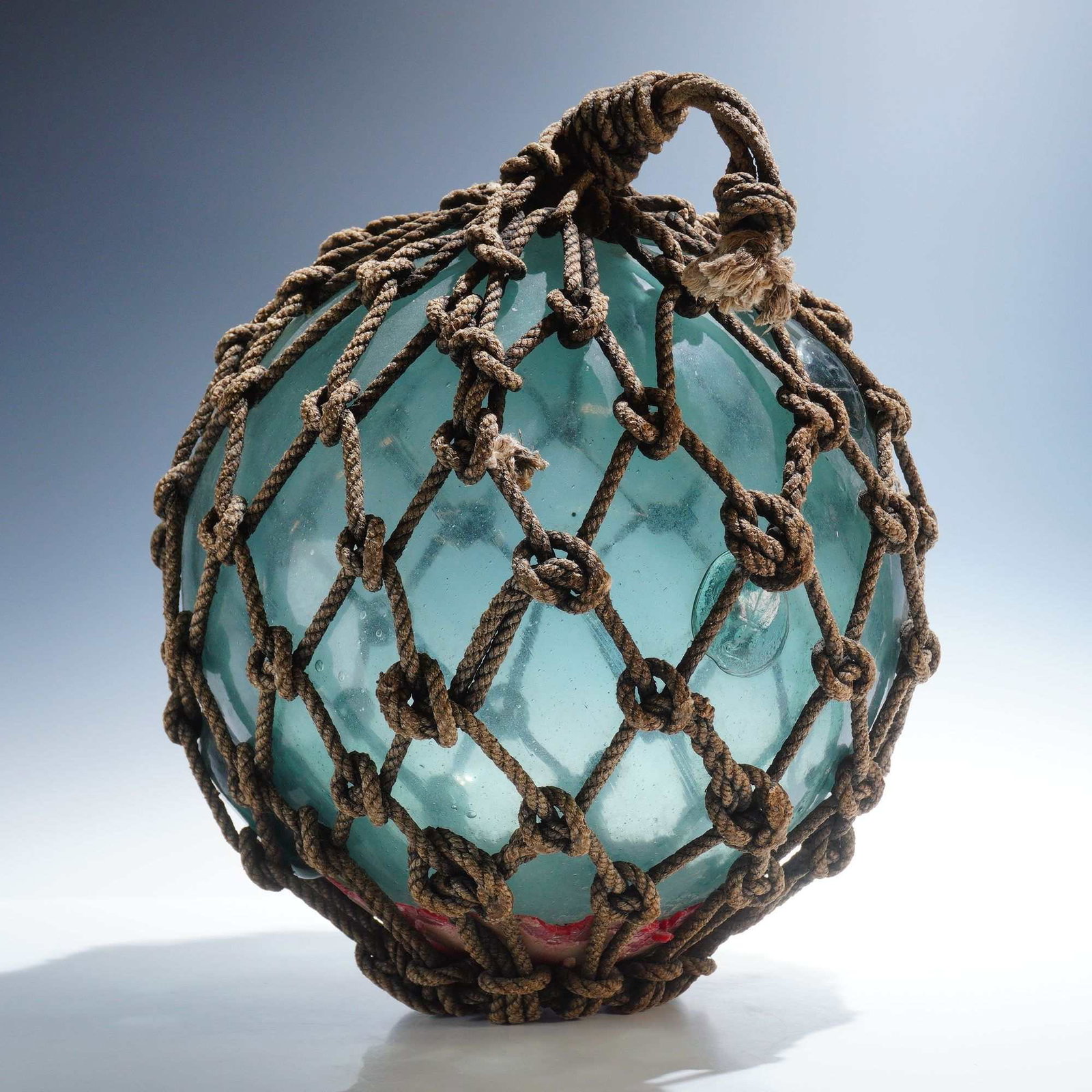 Vintage Blue Glass Fishing Buoy with Jute Netting (1 of 3)