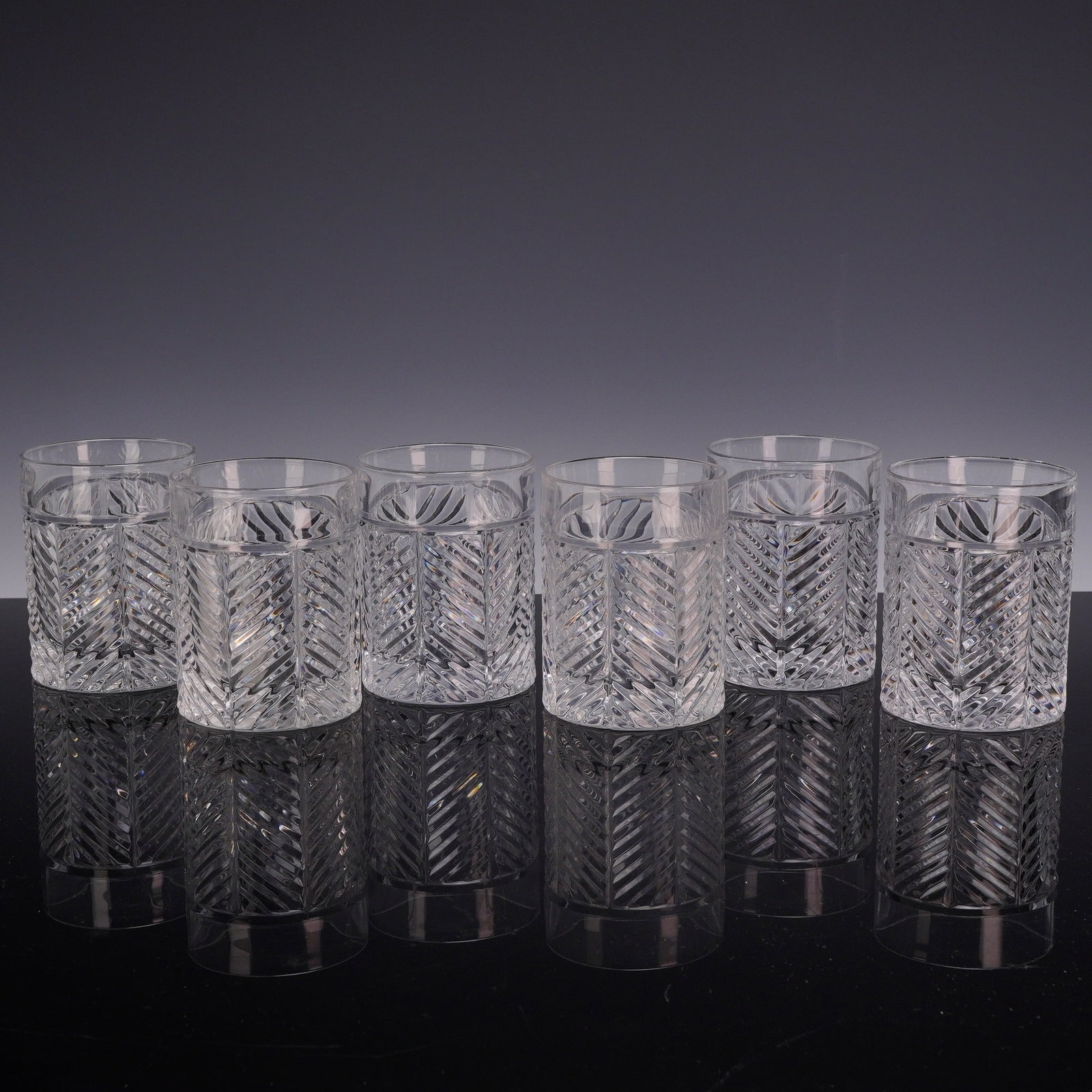 Set of Six Ralph Lauren Crystal Herringbone Old Fashioned Glasses (1 of 4)
